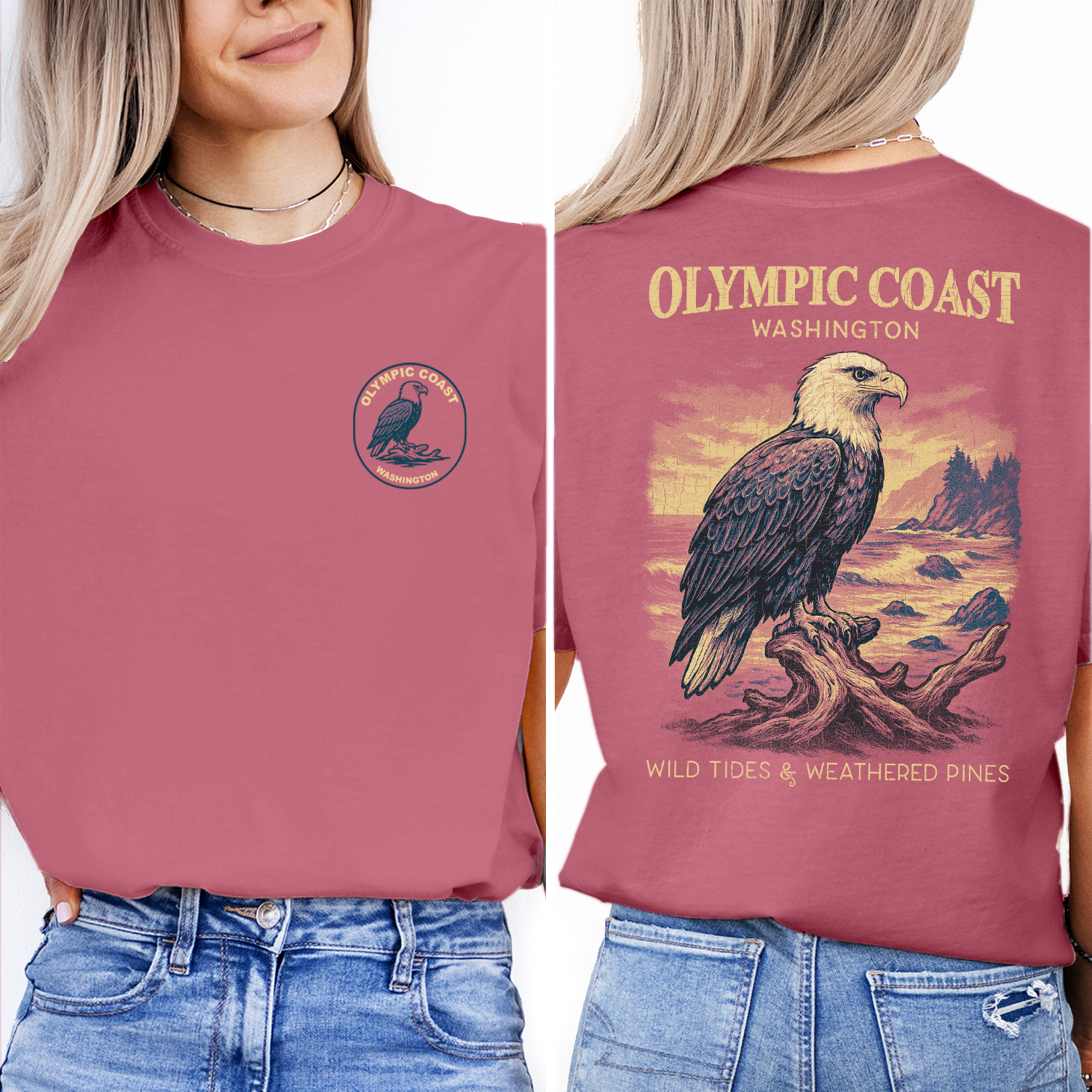 Olympic Coast Washington Bald Eagle T-Shirt | Vintage Wildlife Graphic Tee | Pacific Northwest Nature Shirt