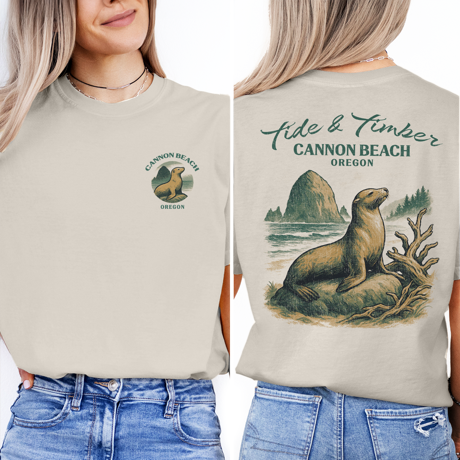 Cannon Beach Oregon T-Shirt | Sea Lion Graphic Tee | Coastal Wildlife Shirt | Oregon Coast Travel Souvenir Top