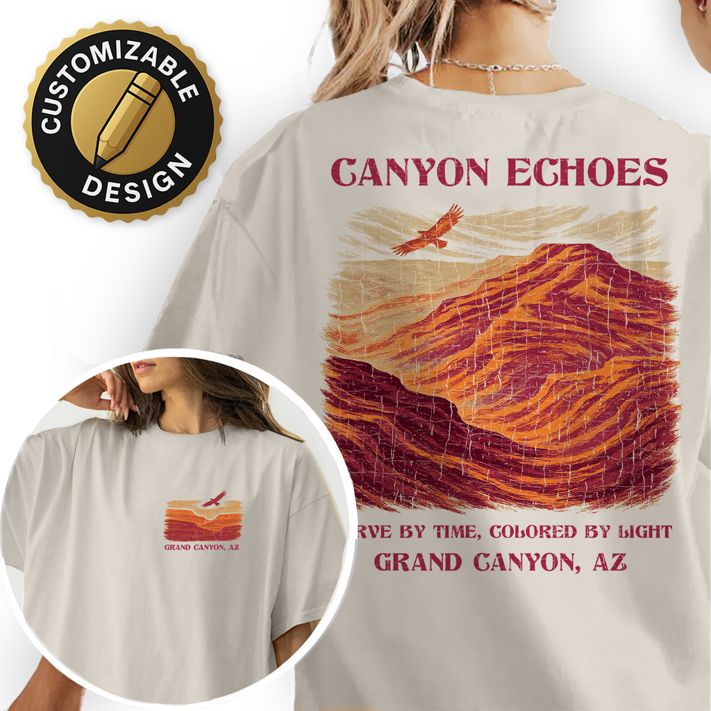Vintage Grand Canyon Arizona T-Shirt – Canyon Echoes Desert Landscape & Eagle Graphic, Retro National Park Souvenir Tee