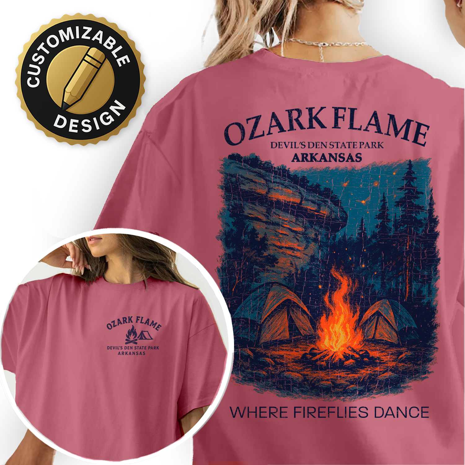 Ozark Flame Camping T-Shirt – Devil's Den State Park Firefly Campfire Tee, Arkansas Nature Shirt