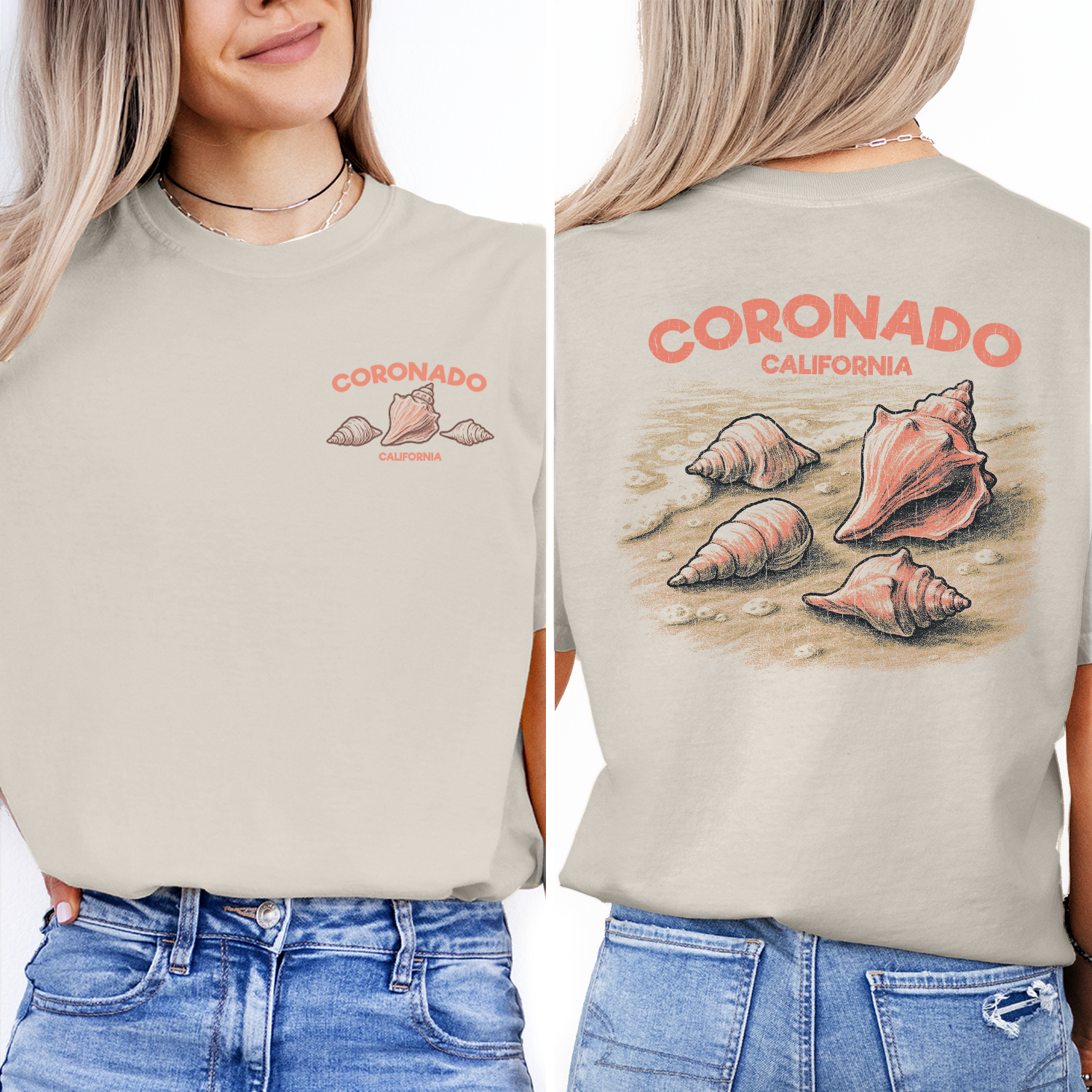 Coronado California Shell T-Shirt – Retro Beach Tee with Sea Shell Graphic, Coastal Summer Souvenir Shirt