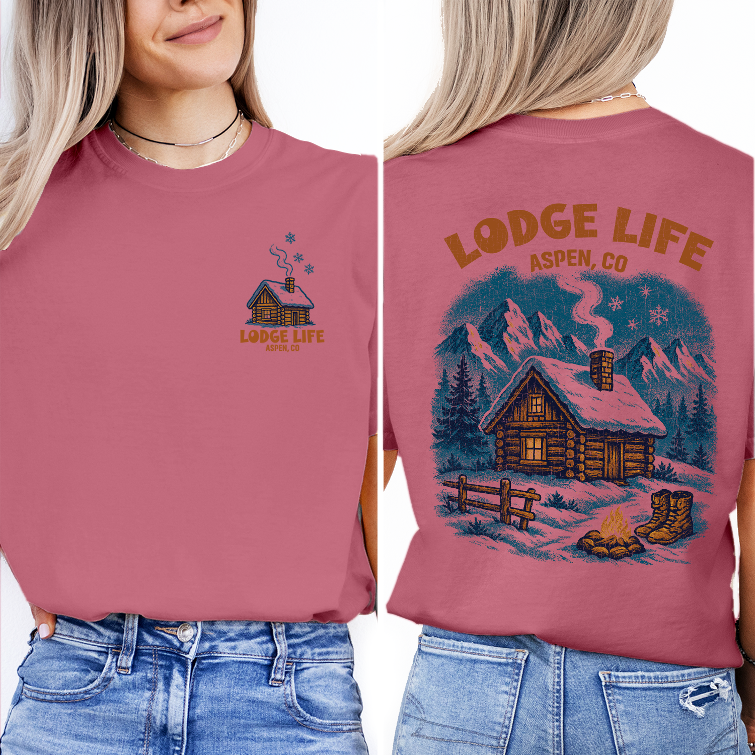 Lodge Life Aspen T-Shirt – Cozy Cabin in Snow, Colorado Winter Mountain Shirt, Ski Lodge Graphic Tee