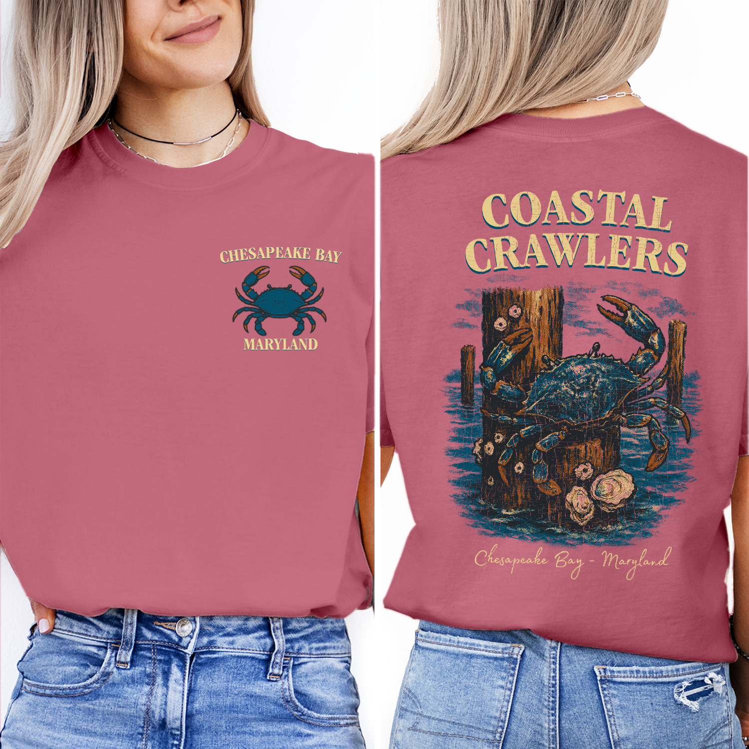Chesapeake Bay Crab T-Shirt – Coastal Crawlers Maryland Tee, Blue Crab Graphic Souvenir, Nautical Fishing Shirt