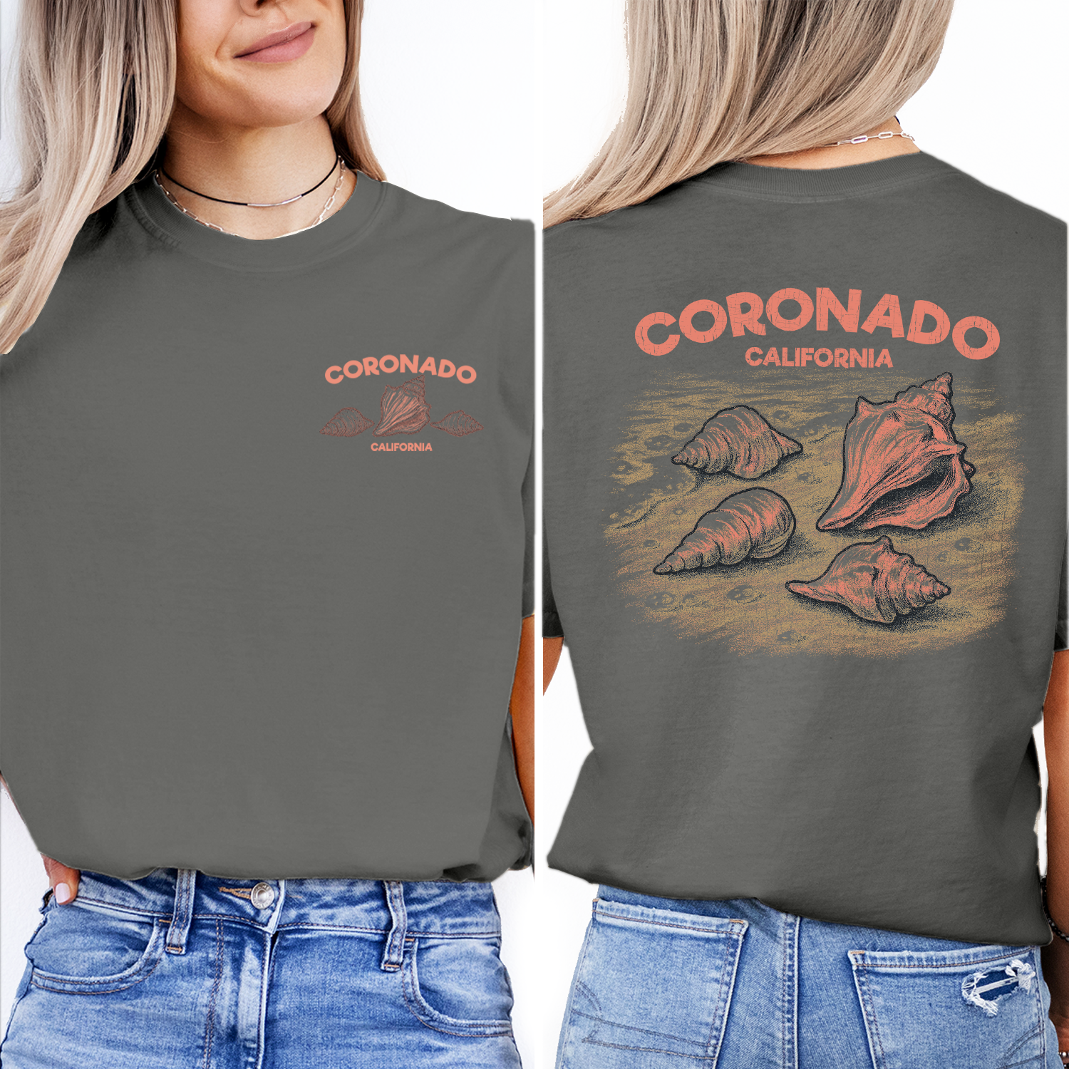 Coronado California Shell T-Shirt – Retro Beach Tee with Sea Shell Graphic, Coastal Summer Souvenir Shirt