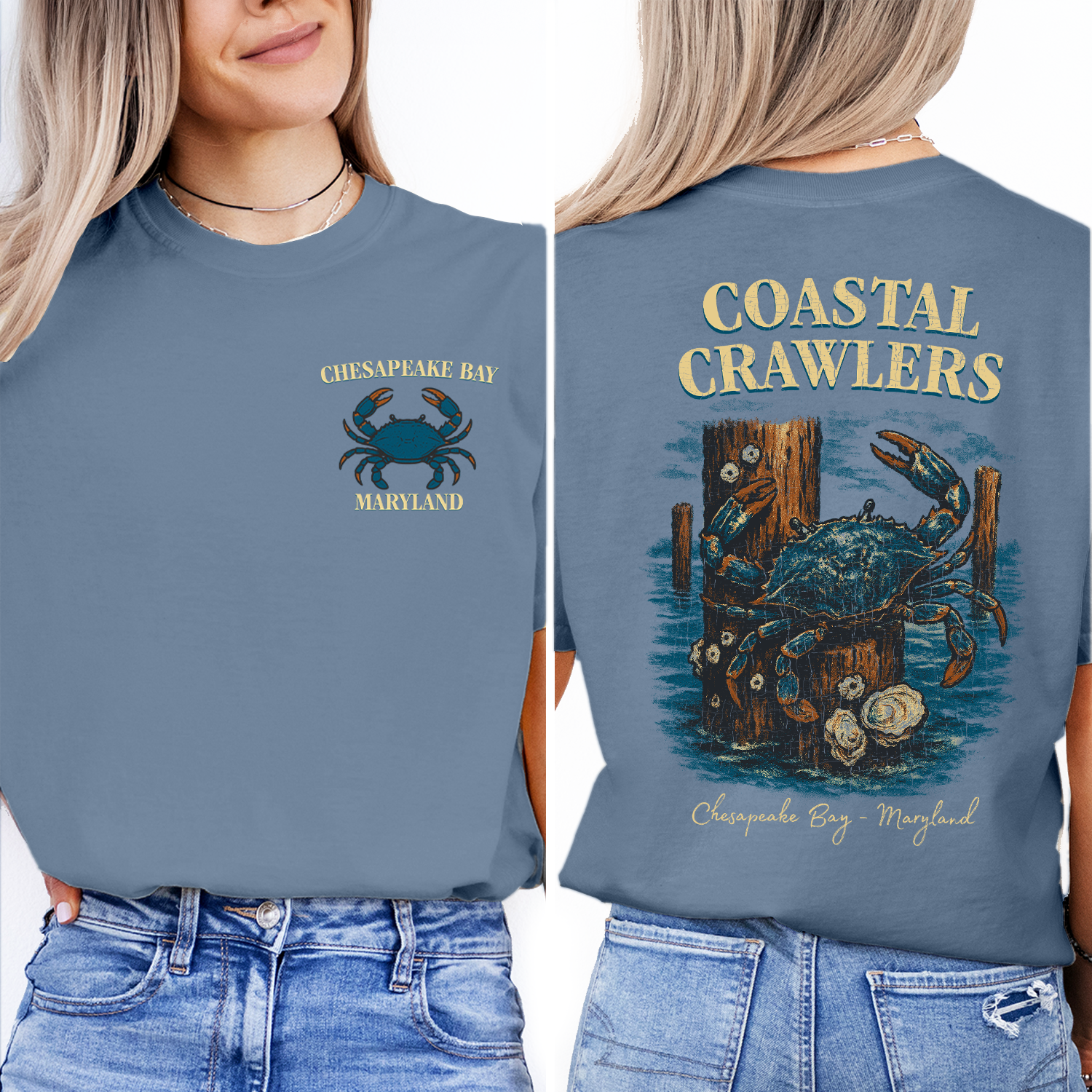Chesapeake Bay Crab T-Shirt – Coastal Crawlers Maryland Tee, Blue Crab Graphic Souvenir, Nautical Fishing Shirt