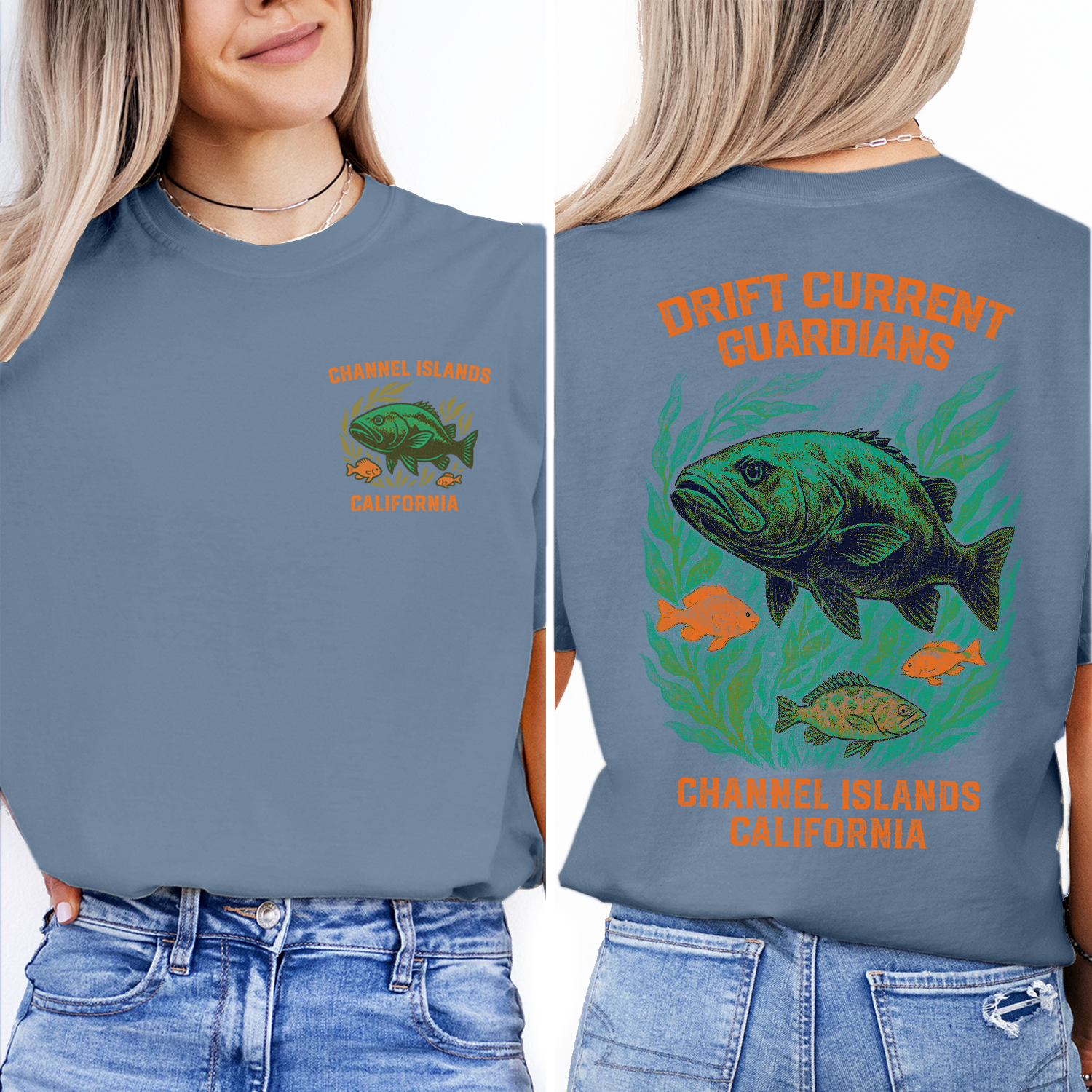 Channel Islands Fish T-Shirt – Drift Current Guardians, Marine Life Graphic Tee, California Ocean Souvenir