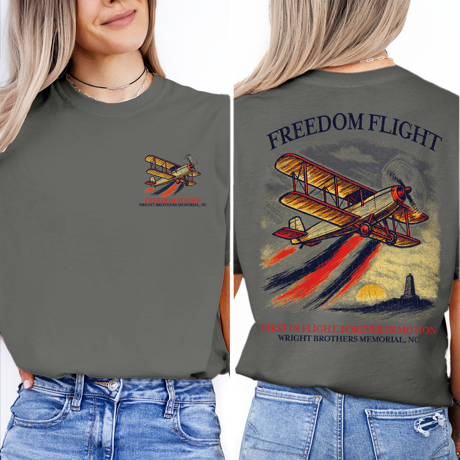 Freedom Flight T-Shirt – Wright Brothers Memorial NC, Vintage Airplane Graphic Tee, First in Flight Aviation Souvenir