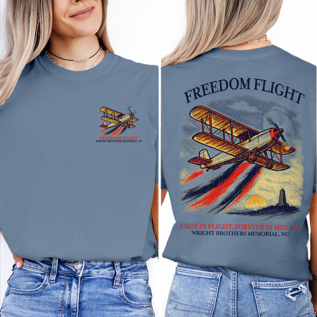 Freedom Flight T-Shirt – Wright Brothers Memorial NC, Vintage Airplane Graphic Tee, First in Flight Aviation Souvenir