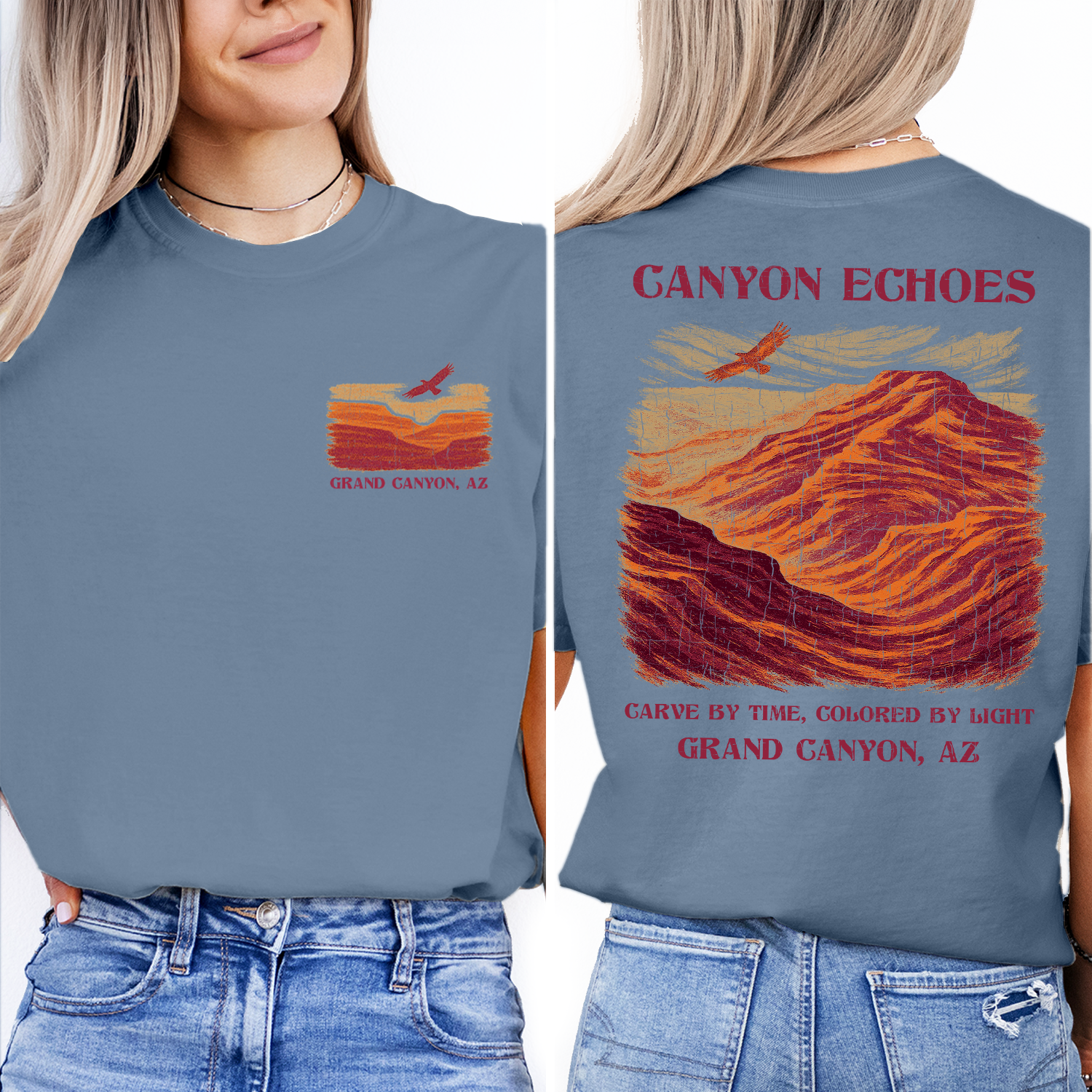Vintage Grand Canyon Arizona T-Shirt – Canyon Echoes Desert Landscape & Eagle Graphic, Retro National Park Souvenir Tee