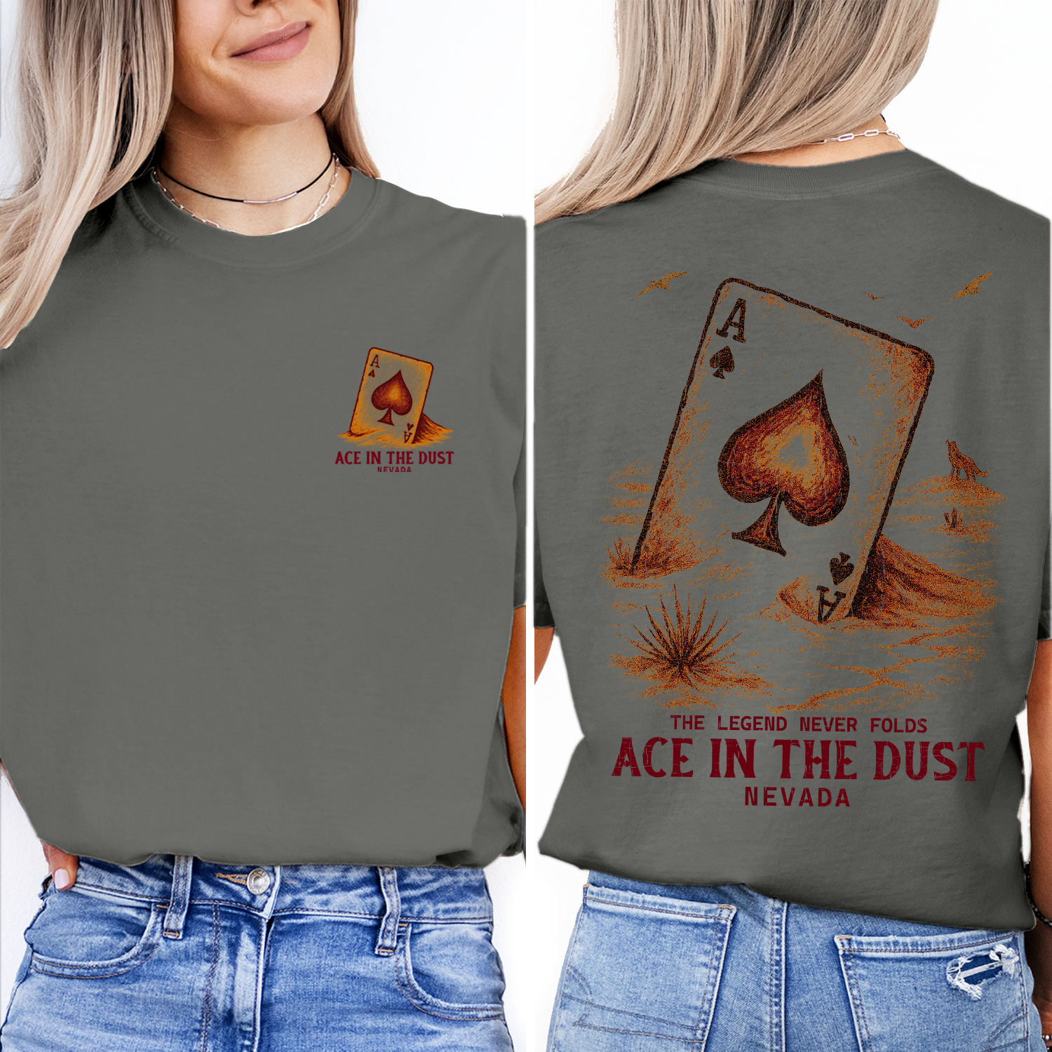 Ace in the Dust Nevada Shirt – Vintage Spade Card Desert Tee, Western Poker T-Shirt, The Legend Never Folds Design