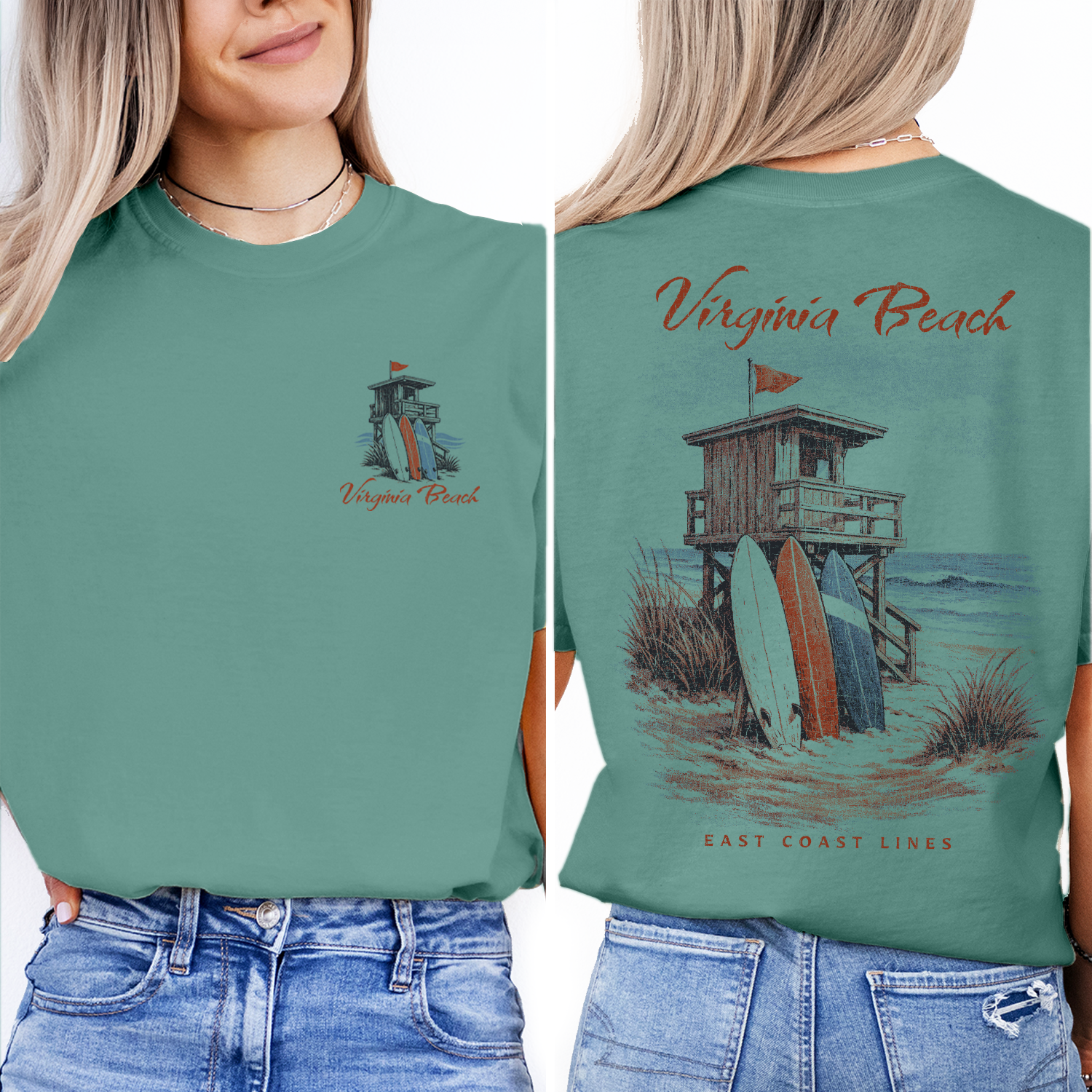 Virginia Beach Shirt, Surf Lifeguard Tower Tee, Coastal Beach T-Shirt, Vintage Ocean Graphic, East Coast Vacation Tee