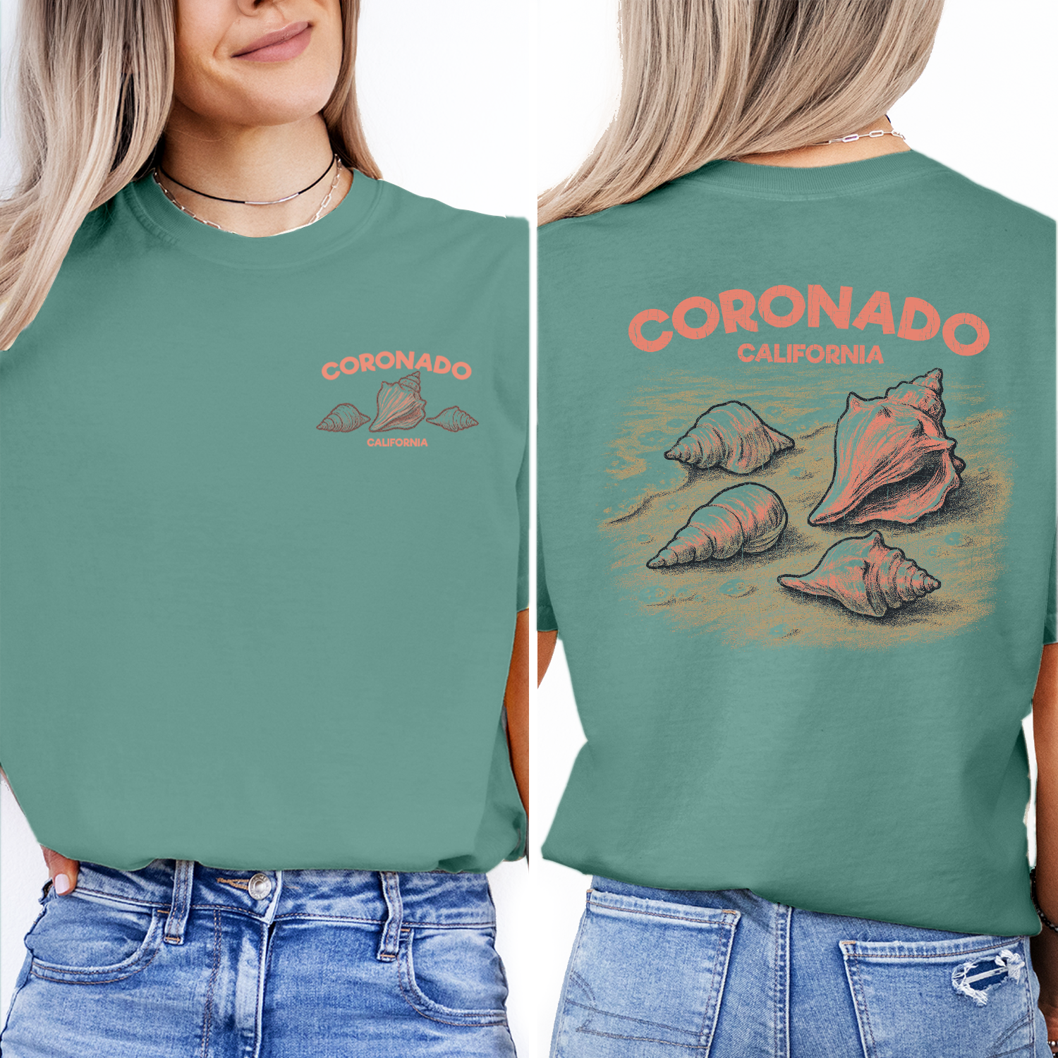 Coronado California Shell T-Shirt – Retro Beach Tee with Sea Shell Graphic, Coastal Summer Souvenir Shirt