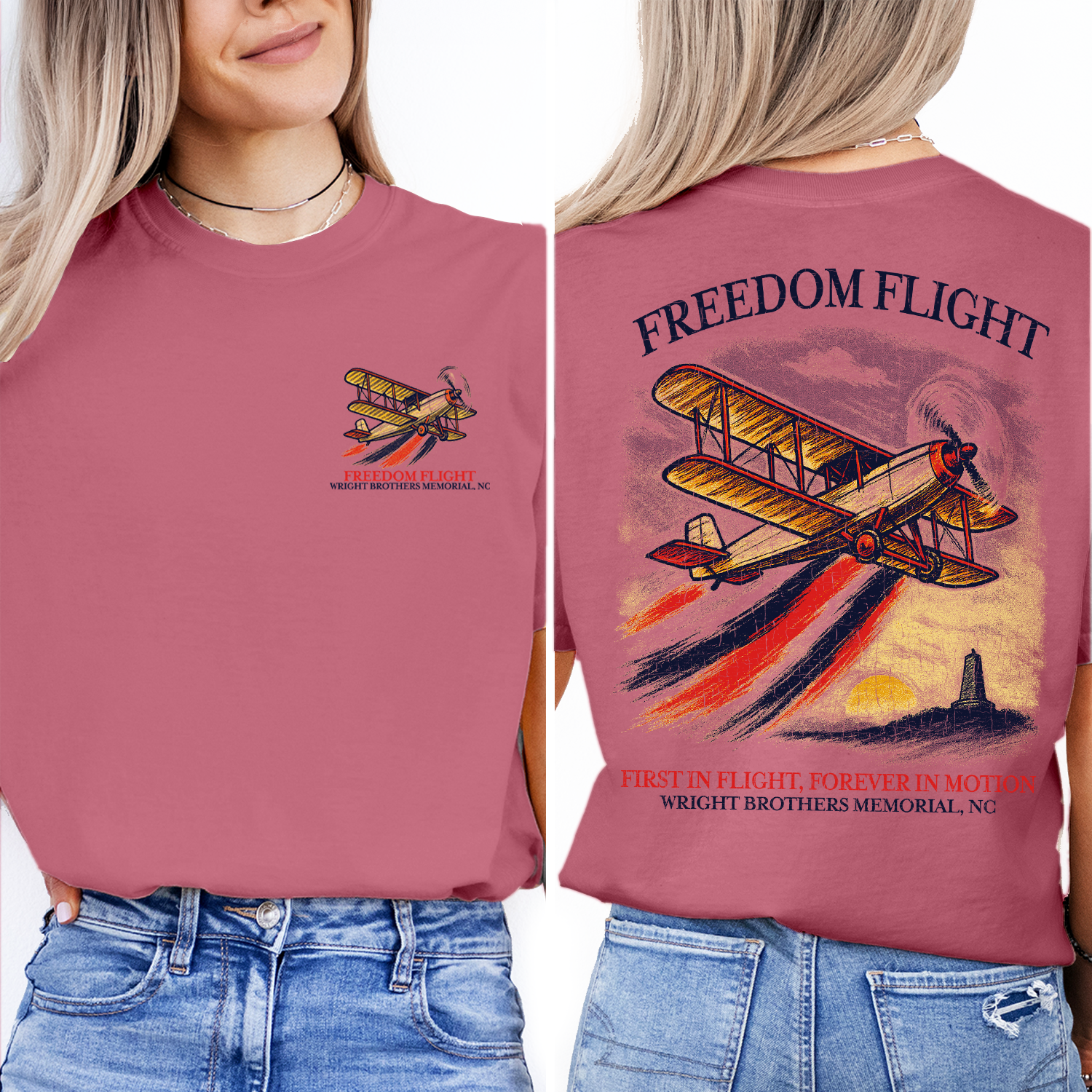 Freedom Flight T-Shirt – Wright Brothers Memorial NC, Vintage Airplane Graphic Tee, First in Flight Aviation Souvenir