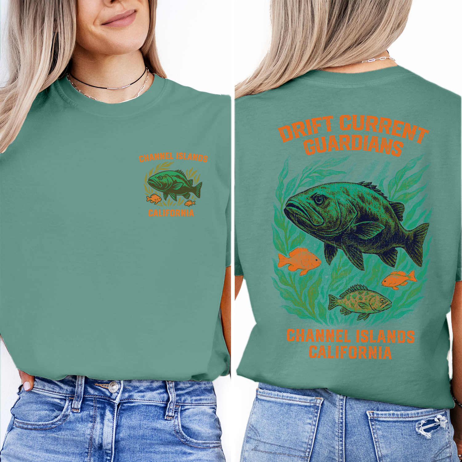 Channel Islands Fish T-Shirt – Drift Current Guardians, Marine Life Graphic Tee, California Ocean Souvenir