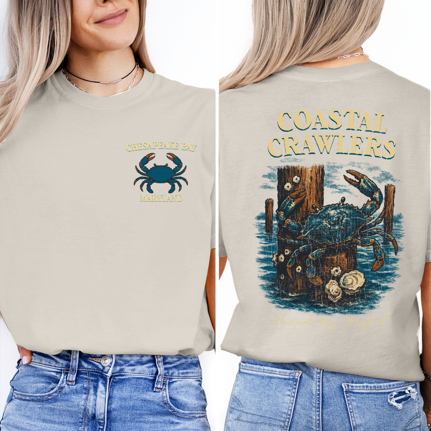 Chesapeake Bay Crab T-Shirt – Coastal Crawlers Maryland Tee, Blue Crab Graphic Souvenir, Nautical Fishing Shirt