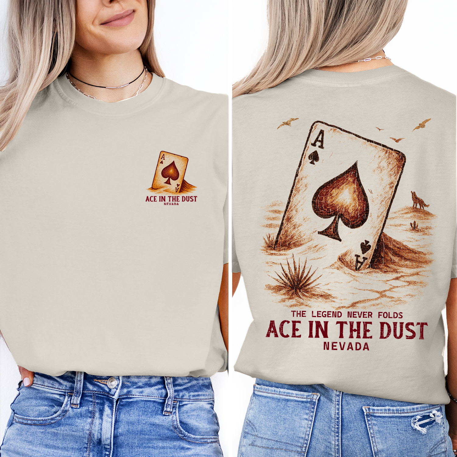 Ace in the Dust Nevada Shirt – Vintage Spade Card Desert Tee, Western Poker T-Shirt, The Legend Never Folds Design