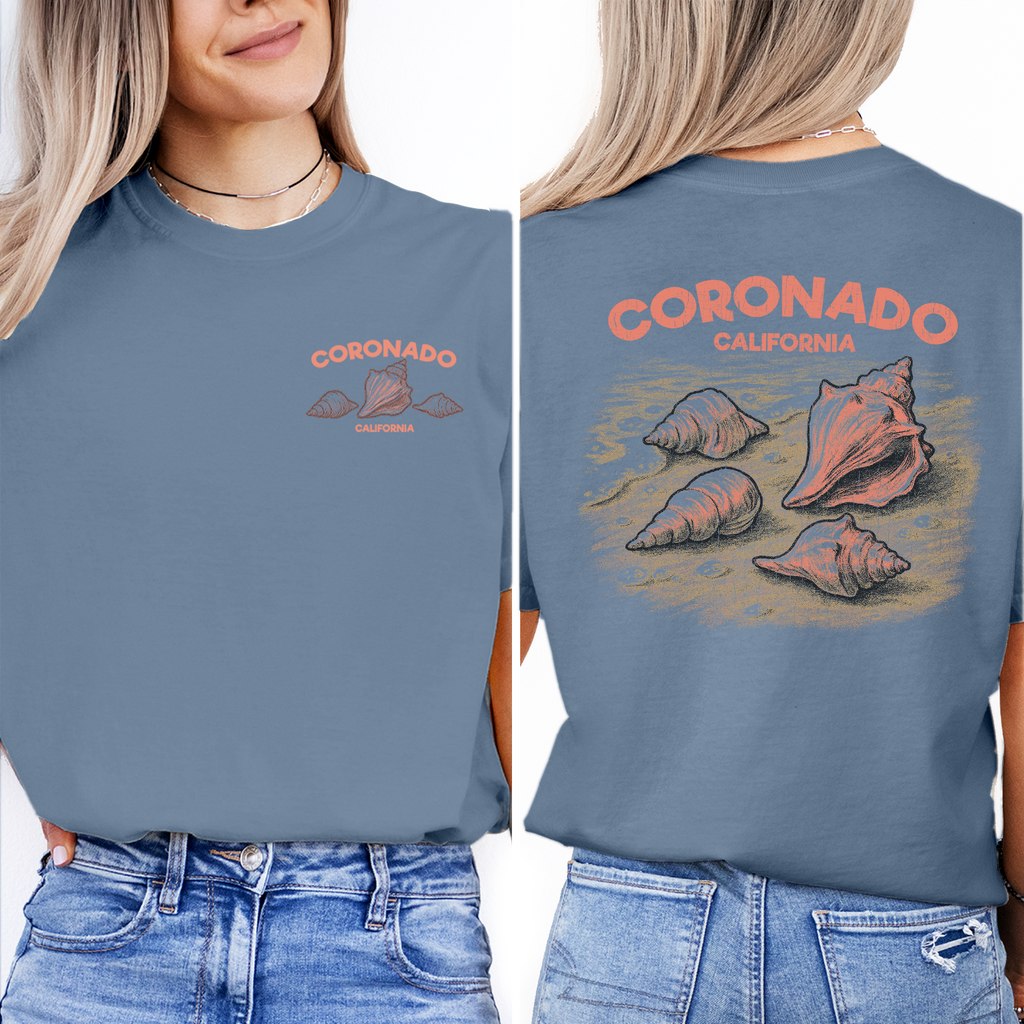 Coronado California Shell T-Shirt – Retro Beach Tee with Sea Shell Graphic, Coastal Summer Souvenir Shirt