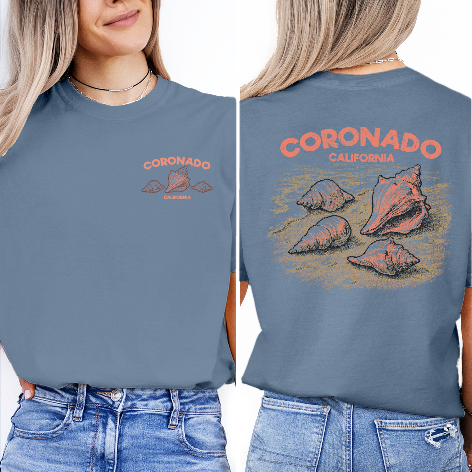 Coronado California Shell T-Shirt – Retro Beach Tee with Sea Shell Graphic, Coastal Summer Souvenir Shirt