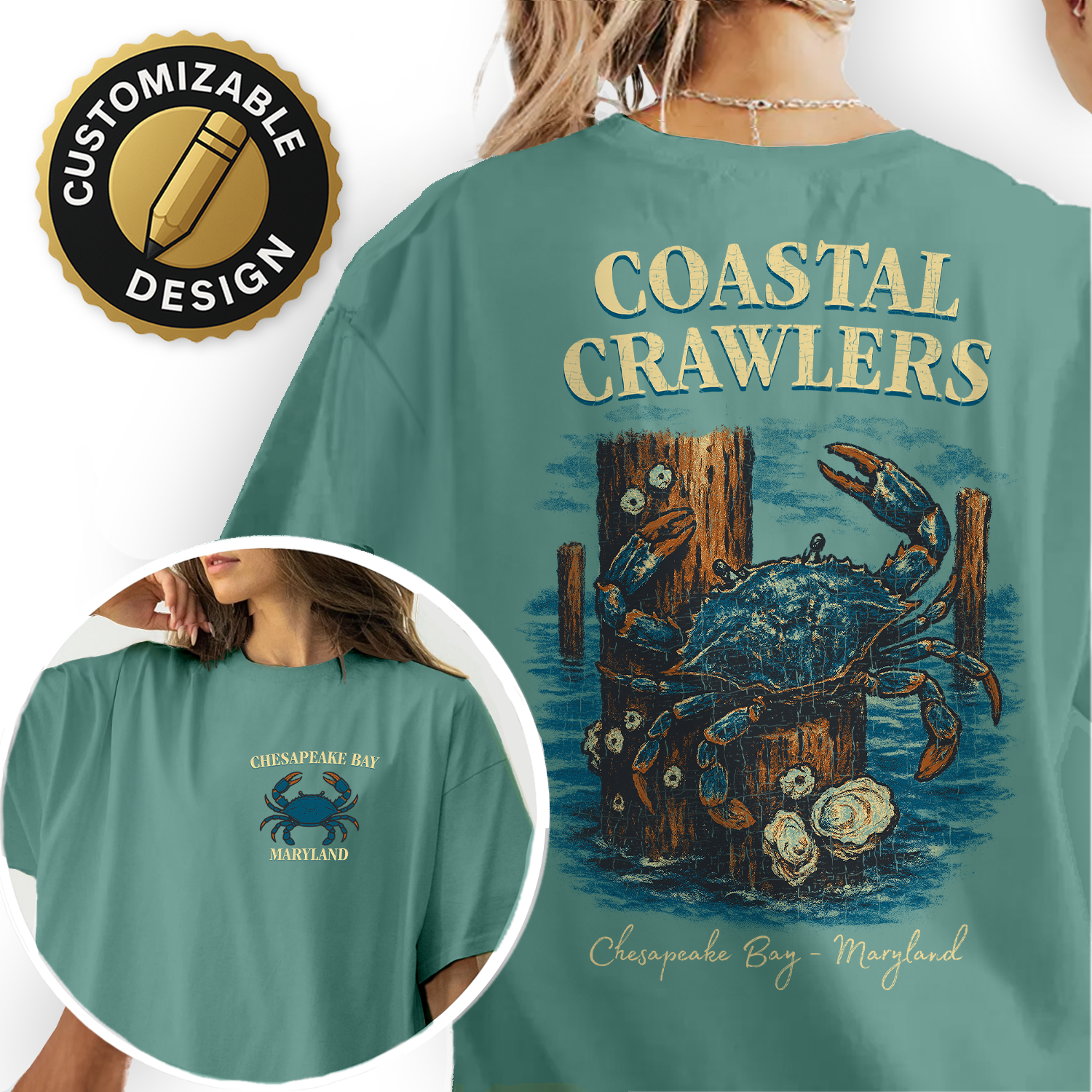 Chesapeake Bay Crab T-Shirt – Coastal Crawlers Maryland Tee, Blue Crab Graphic Souvenir, Nautical Fishing Shirt
