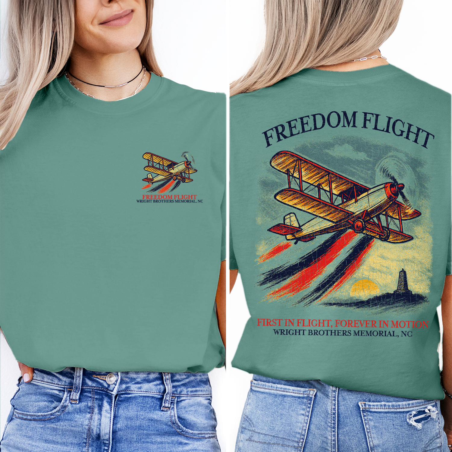 Freedom Flight T-Shirt – Wright Brothers Memorial NC, Vintage Airplane Graphic Tee, First in Flight Aviation Souvenir
