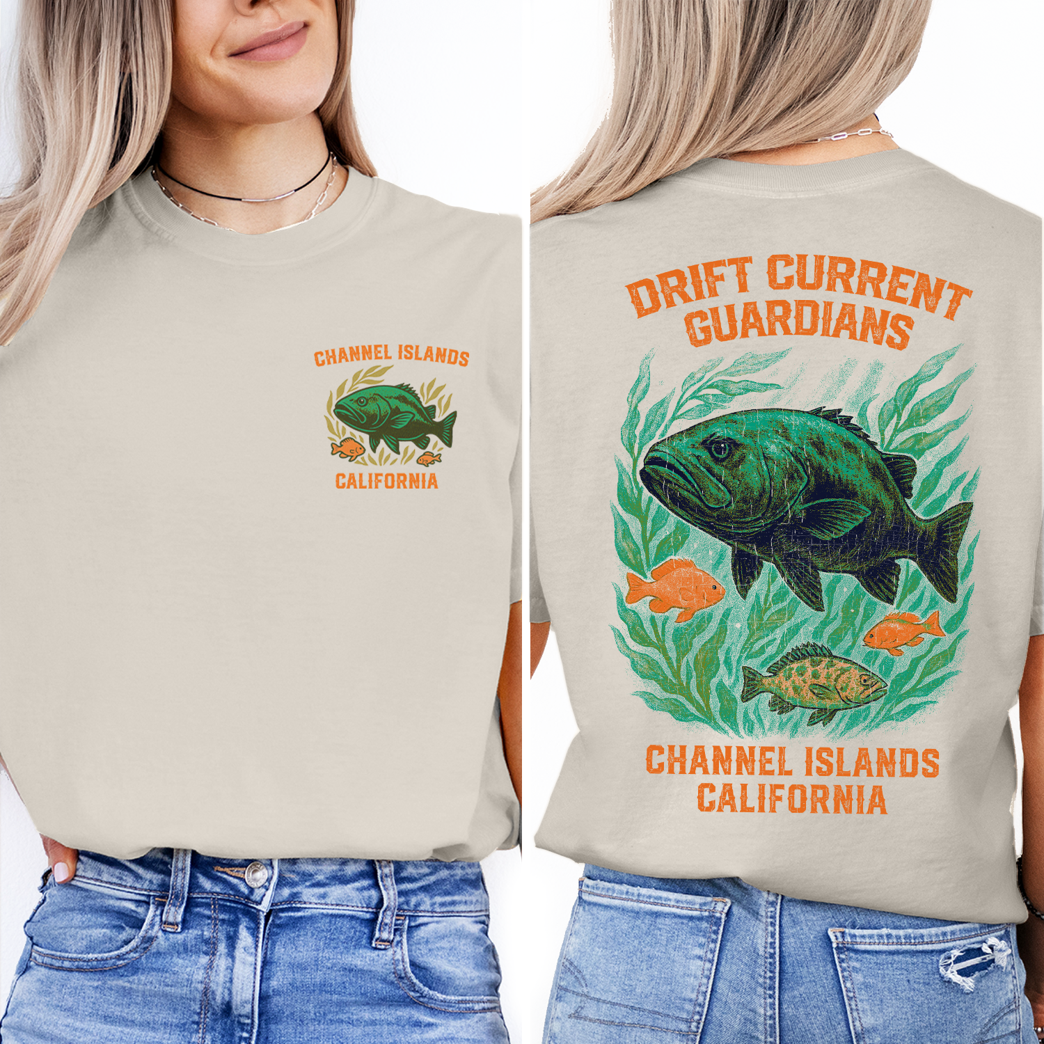 Channel Islands Fish T-Shirt – Drift Current Guardians, Marine Life Graphic Tee, California Ocean Souvenir