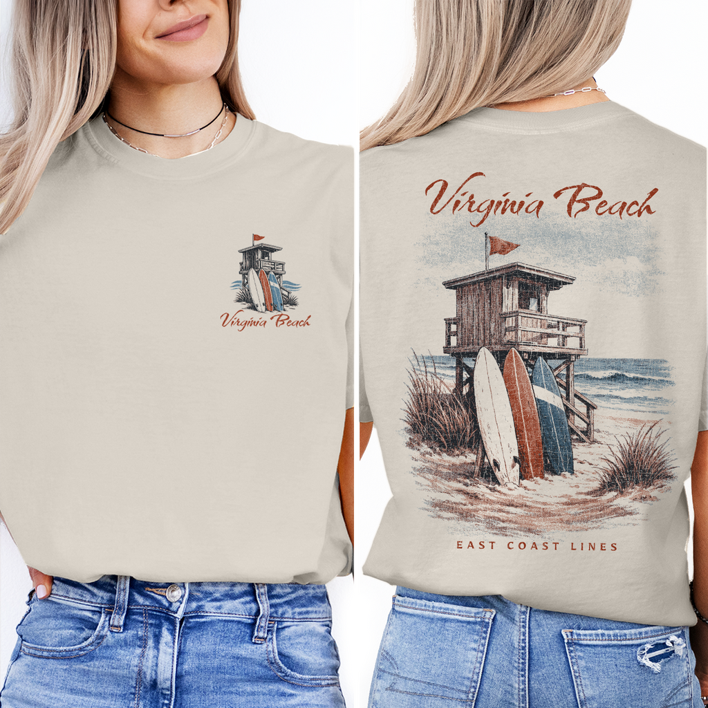 Virginia Beach Shirt, Surf Lifeguard Tower Tee, Coastal Beach T-Shirt, Vintage Ocean Graphic, East Coast Vacation Tee