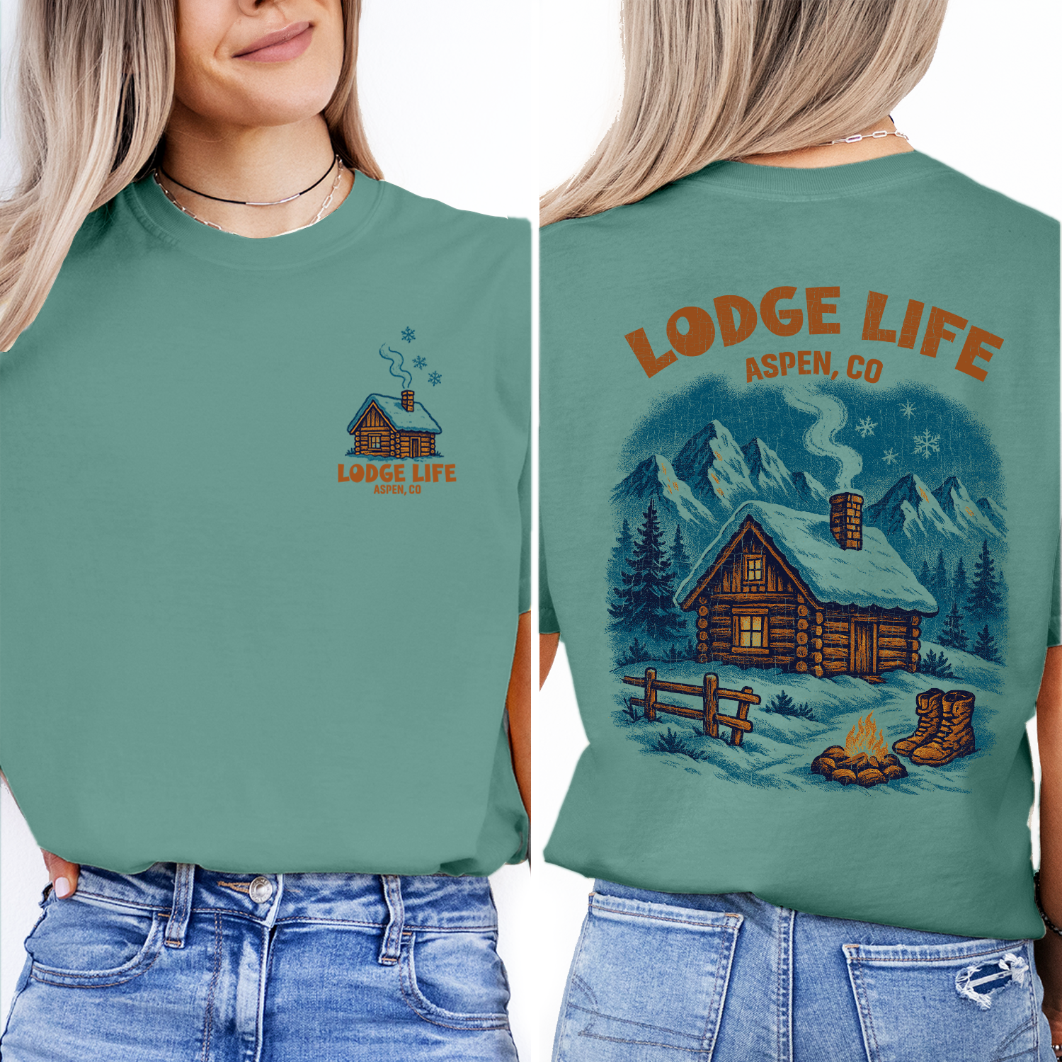 Lodge Life Aspen T-Shirt – Cozy Cabin in Snow, Colorado Winter Mountain Shirt, Ski Lodge Graphic Tee