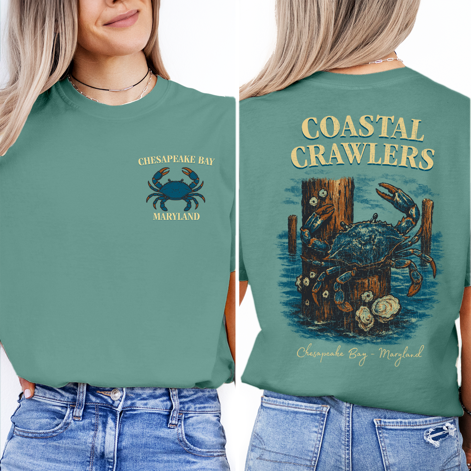 Chesapeake Bay Crab T-Shirt – Coastal Crawlers Maryland Tee, Blue Crab Graphic Souvenir, Nautical Fishing Shirt