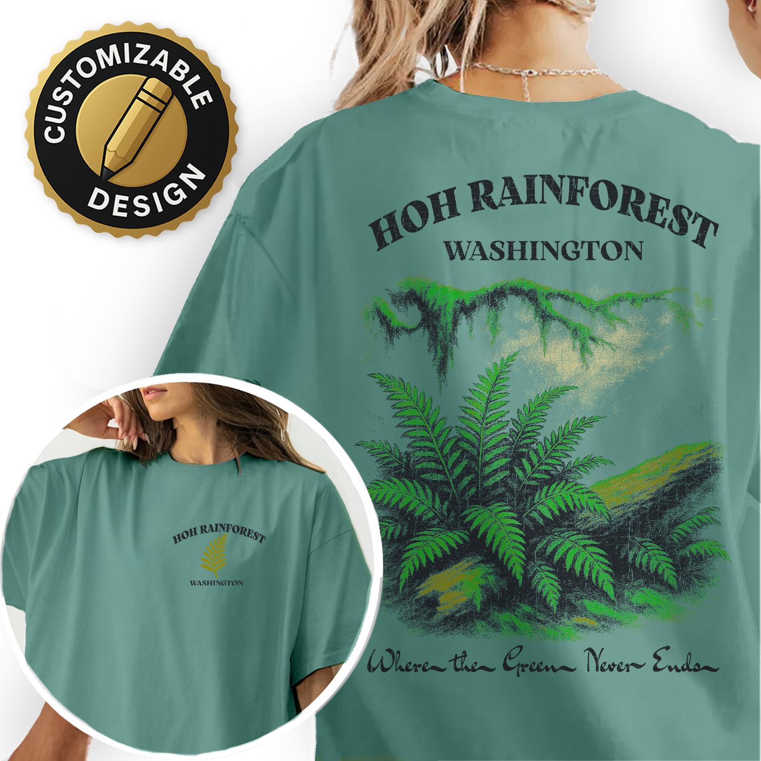 Vintage Hoh Rainforest Washington T-Shirt – Lush Green Ferns & Nature Scene Graphic, Pacific Northwest Travel Souvenir Tee