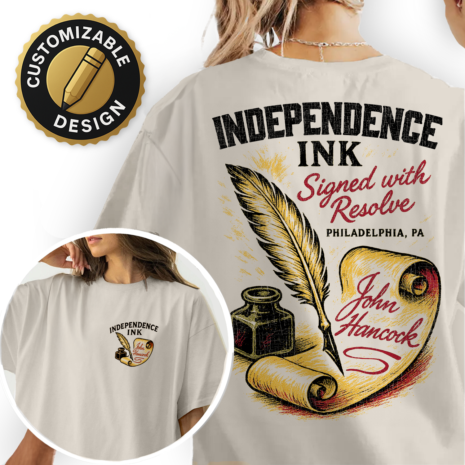 Independence Ink T-Shirt | Philadelphia History Tee | John Hancock Signature Shirt | Vintage American Revolution Gift