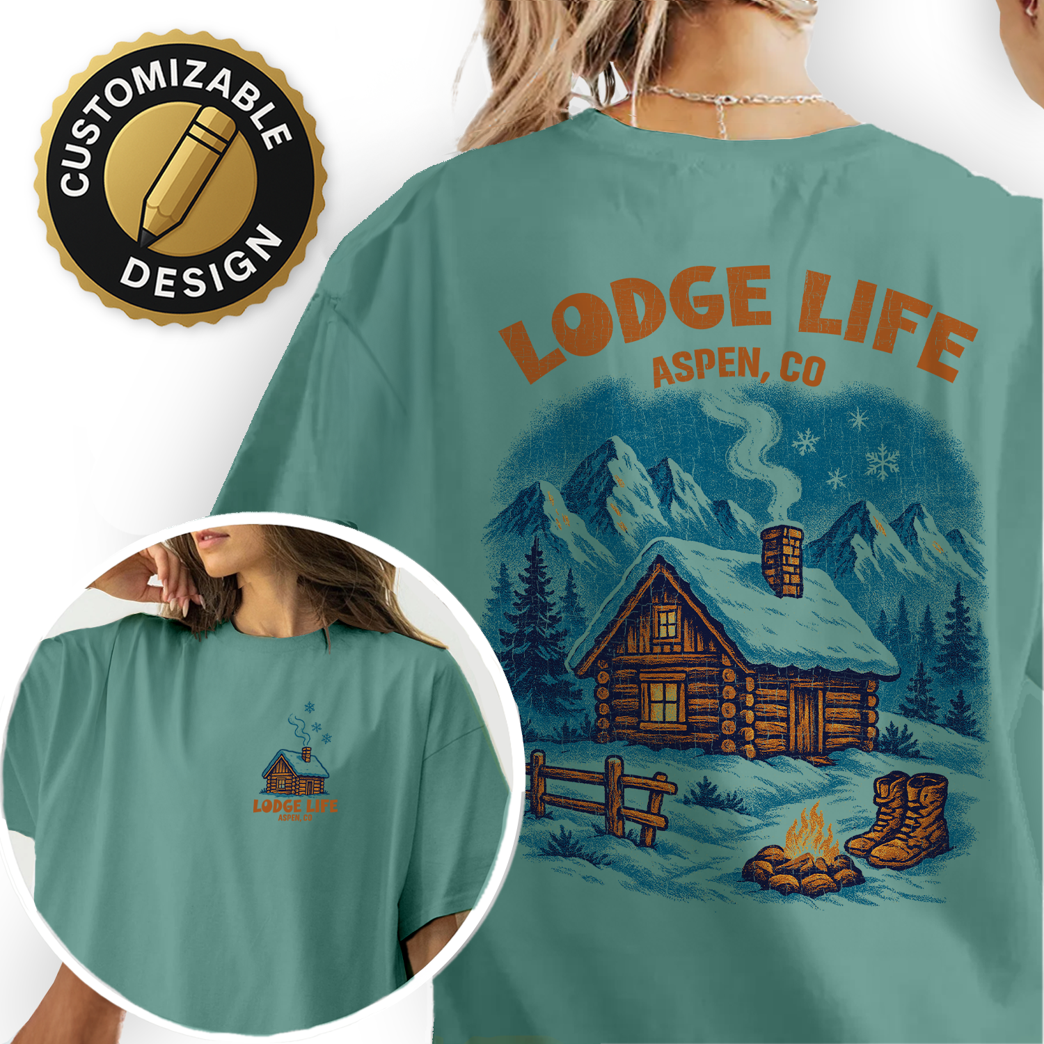 Lodge Life Aspen T-Shirt – Cozy Cabin in Snow, Colorado Winter Mountain Shirt, Ski Lodge Graphic Tee