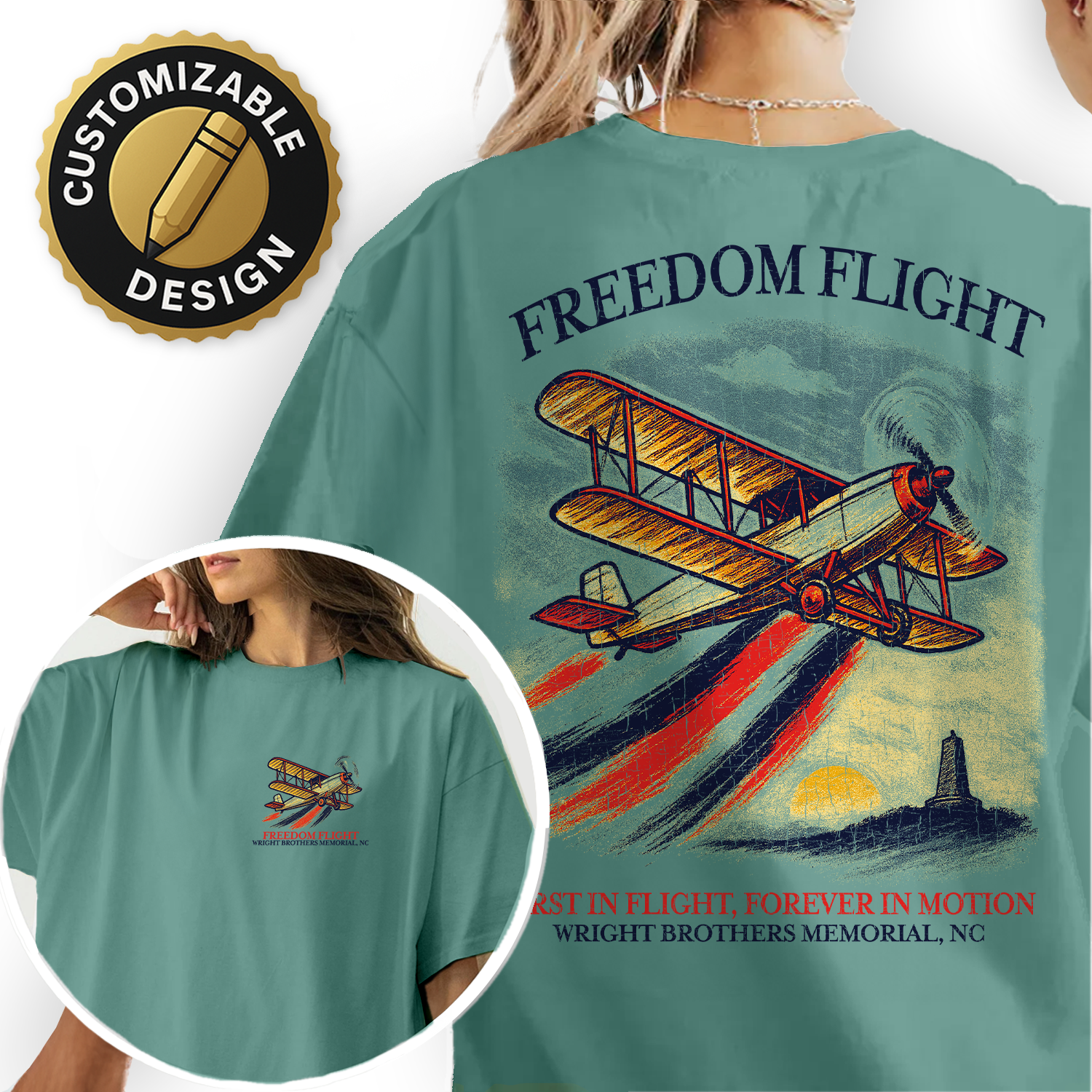 Freedom Flight T-Shirt – Wright Brothers Memorial NC, Vintage Airplane Graphic Tee, First in Flight Aviation Souvenir
