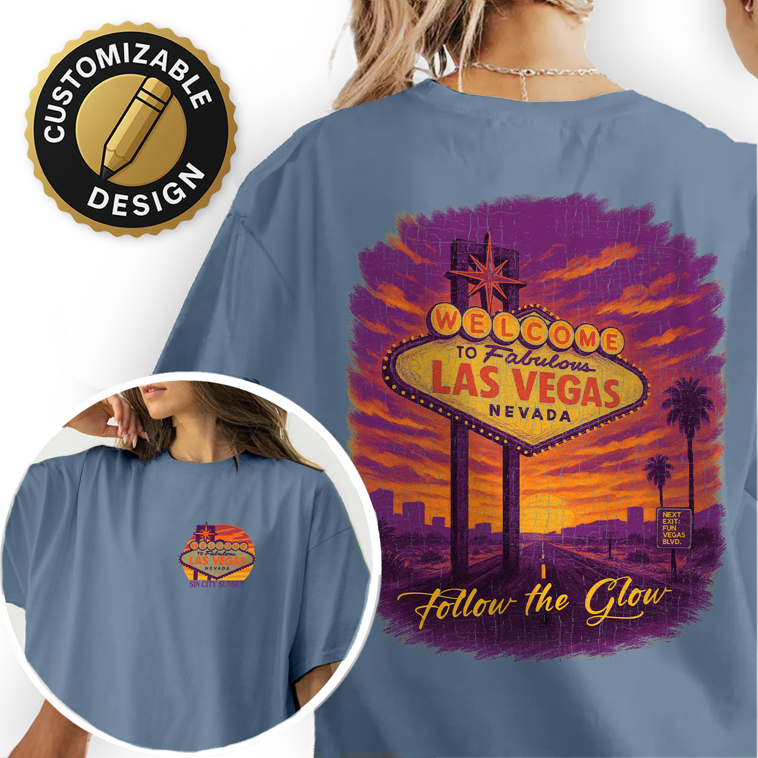 Las Vegas Sunset T-Shirt | Welcome Sign Nevada Souvenir Tee | Sin City Travel Shirt | Vintage Vegas Road Trip Gift