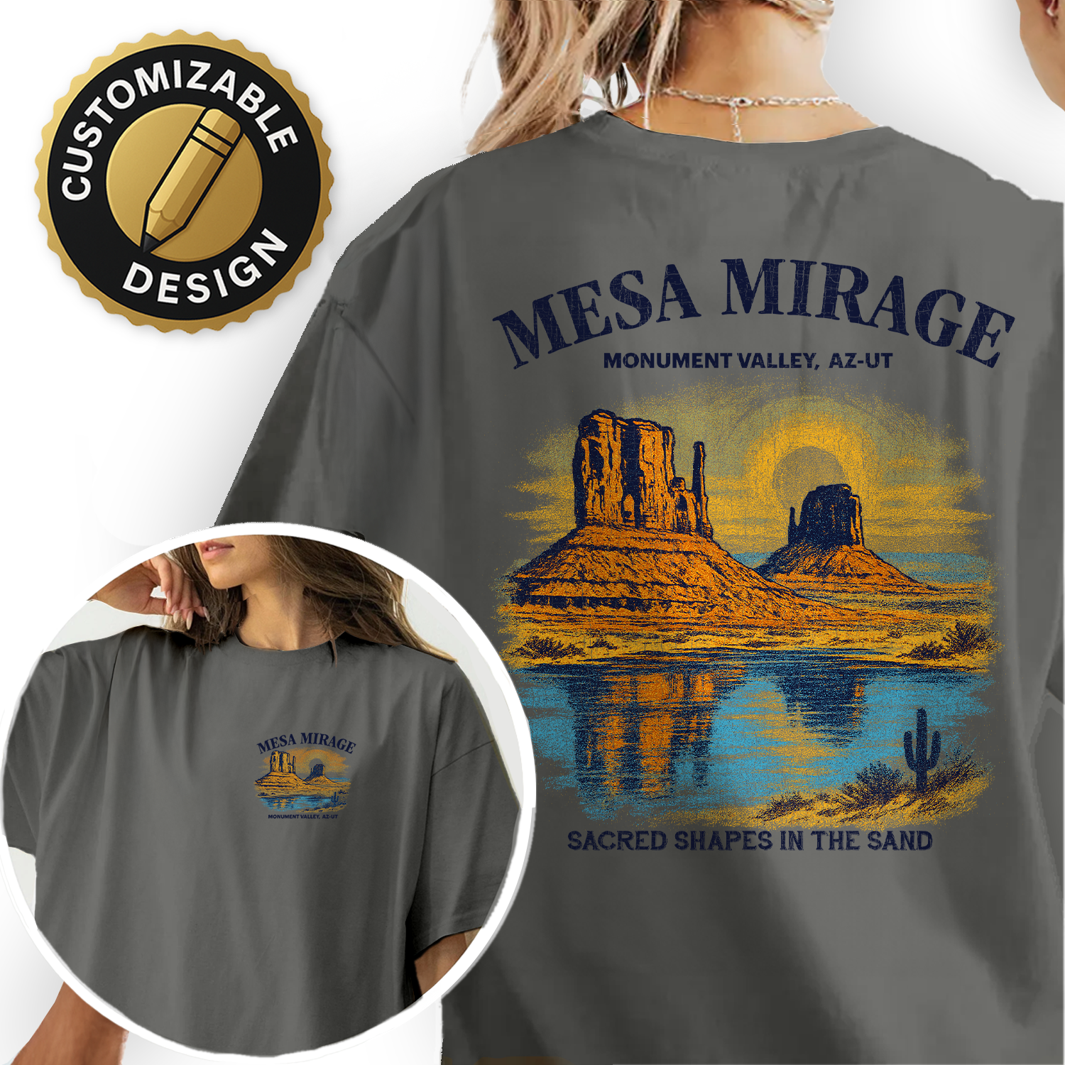 Vintage Monument Valley t-shirt with mesa sunset design, perfect for desert lovers, Arizona-Utah travelers, and Southwest souvenir collectors.