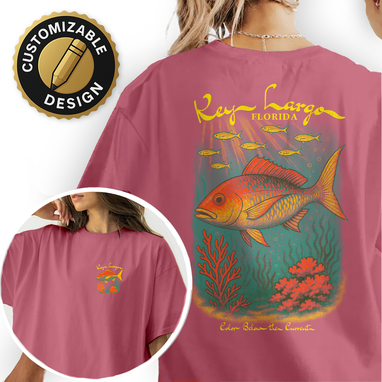 Vintage Key Largo Florida T-Shirt – Tropical Reef Fish & Coral Graphic, Underwater Ocean Wildlife Souvenir Tee