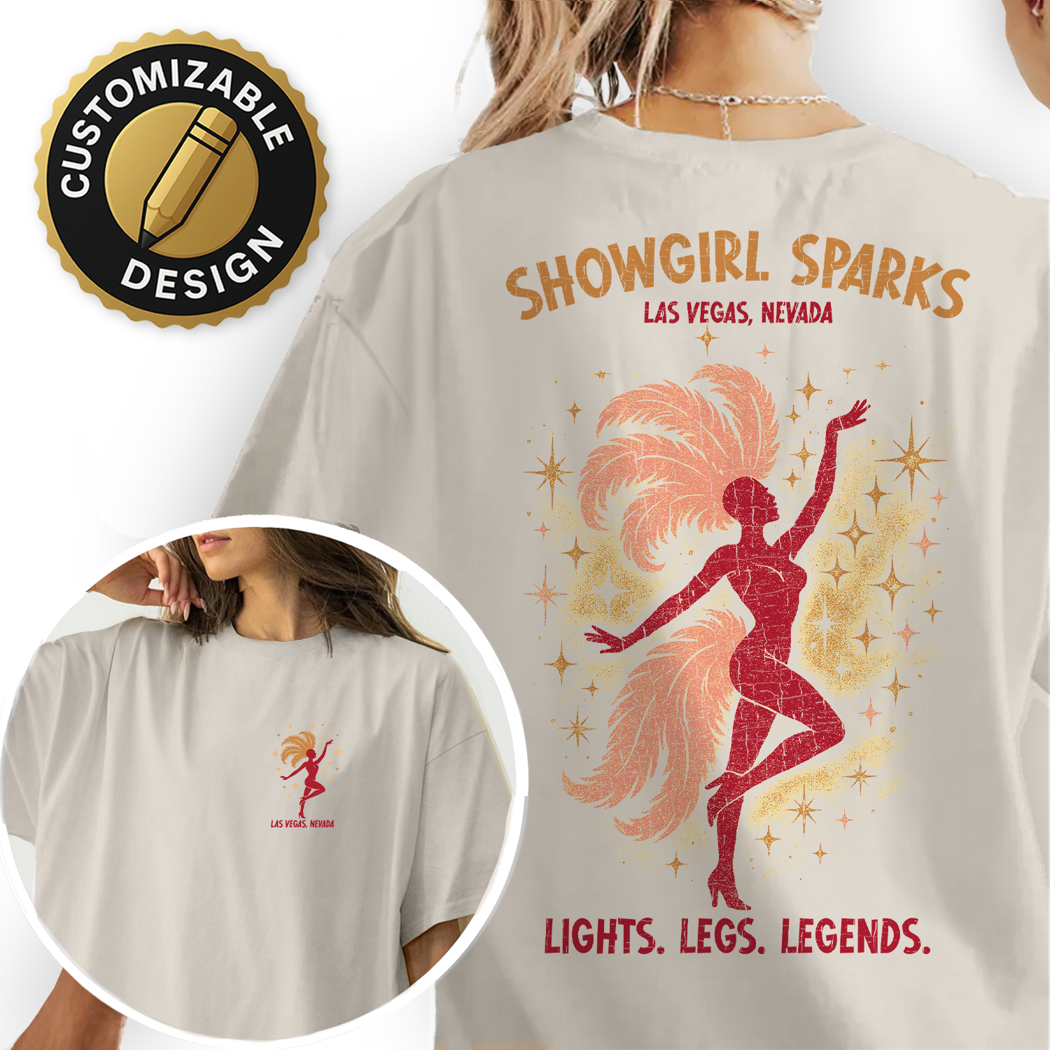 Las Vegas Showgirl T-Shirt | Vintage Nevada Souvenir Tee | Glitter Sparkle Showgirl Graphic | Retro Vegas Travel Gift