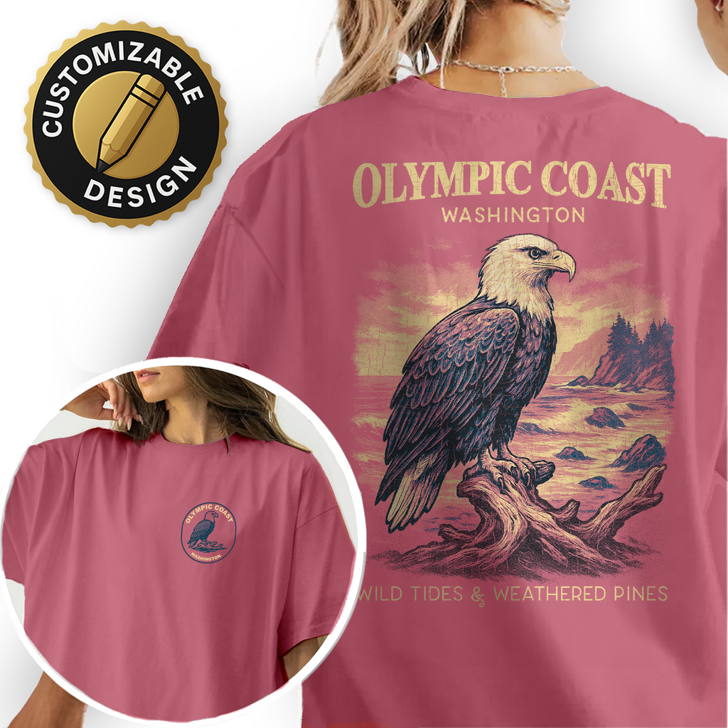 Olympic Coast Washington Bald Eagle T-Shirt | Vintage Wildlife Graphic Tee | Pacific Northwest Nature Shirt