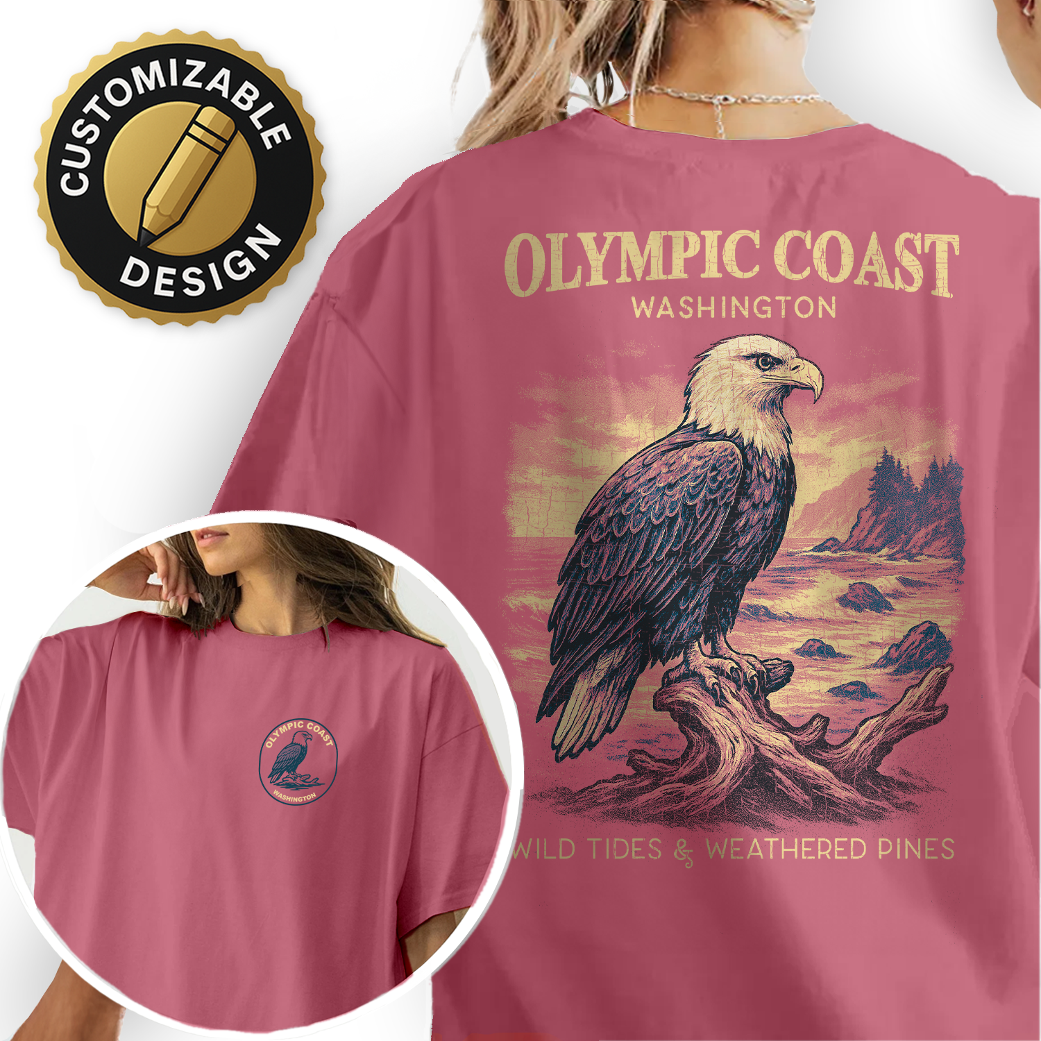 Olympic Coast Washington Bald Eagle T-Shirt | Vintage Wildlife Graphic Tee | Pacific Northwest Nature Shirt