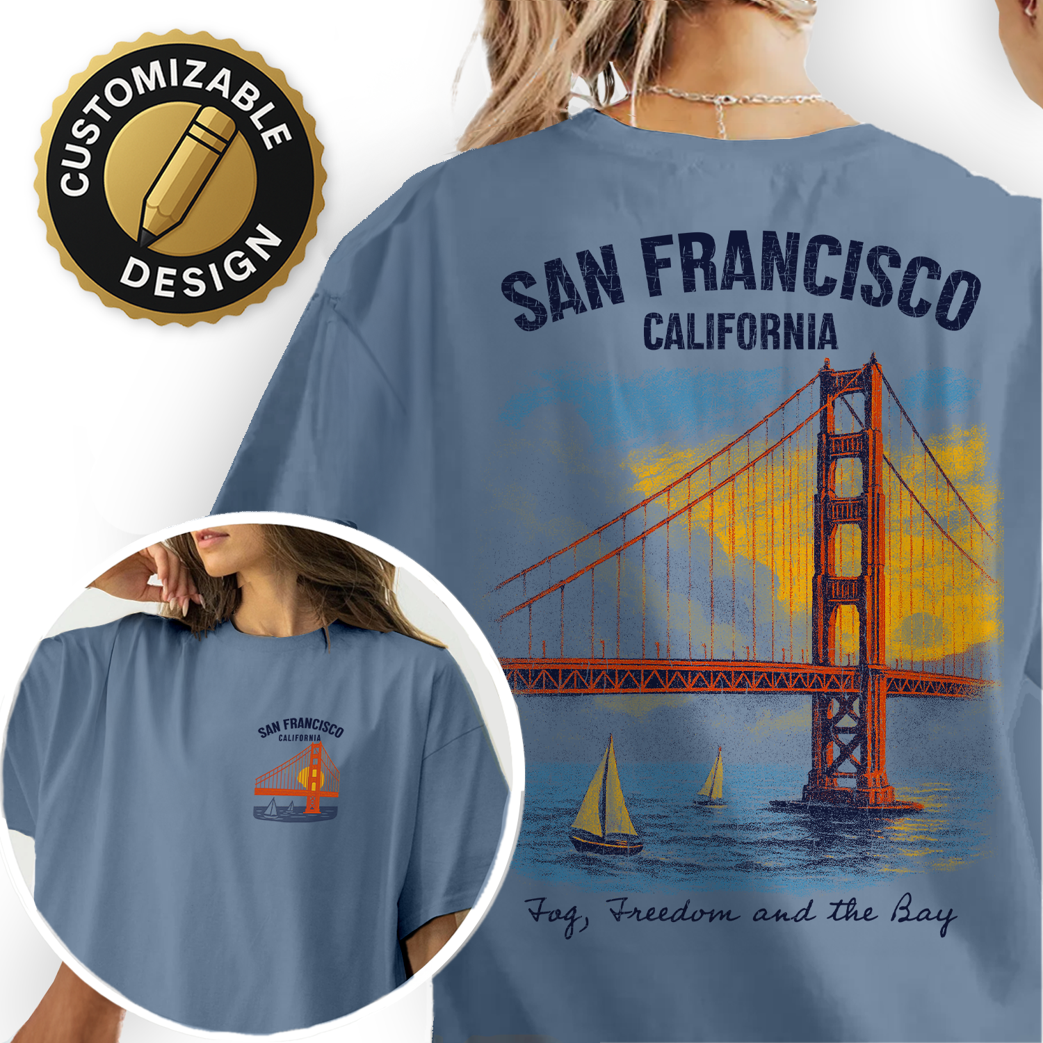San Francisco T-Shirt | Golden Gate Bridge California Tee | Bay Area Travel Souvenir | Vintage Sailing Graphic Shirt