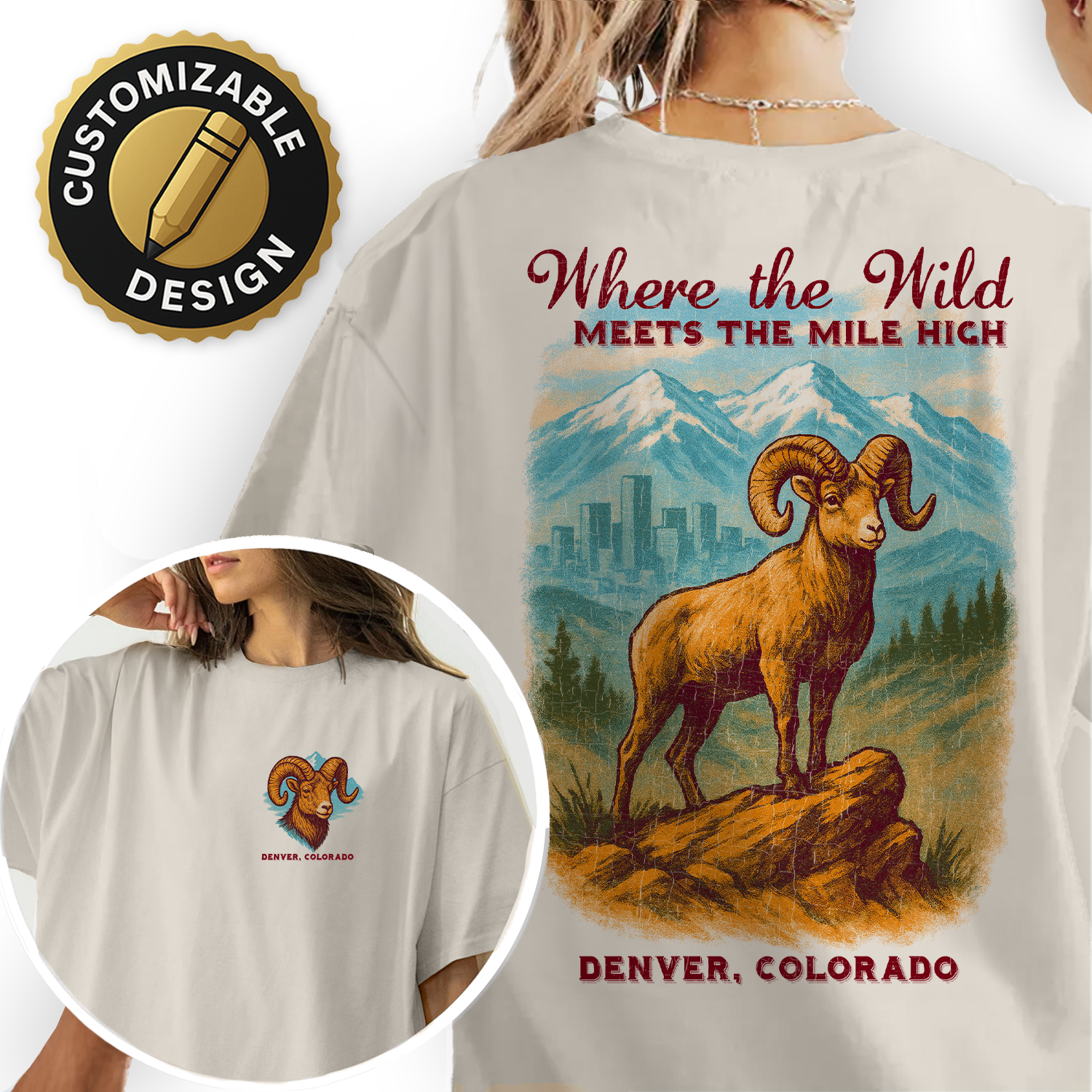Denver Colorado T-Shirt | Rocky Mountain Ram Graphic Tee | Mile High City Souvenir Shirt | Where the Wild Meets the Mile High