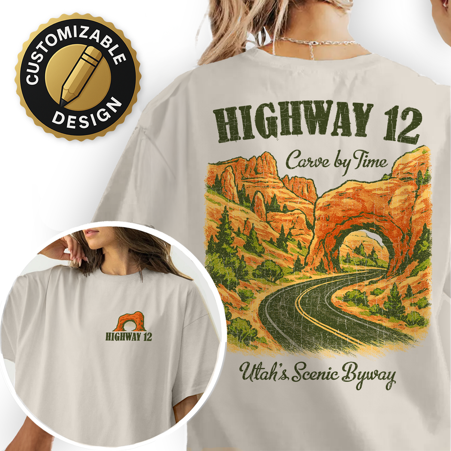 Vintage Utah Highway 12 T-Shirt – Scenic Byway Red Rock Arch & Mountain Landscape Graphic, Retro Travel Souvenir Tee