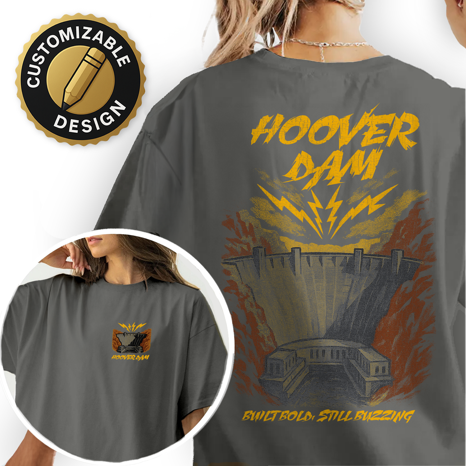 Vintage Hoover Dam T-Shirt – Retro Engineering Landmark & Lightning Graphic, Nevada Travel Souvenir Tee