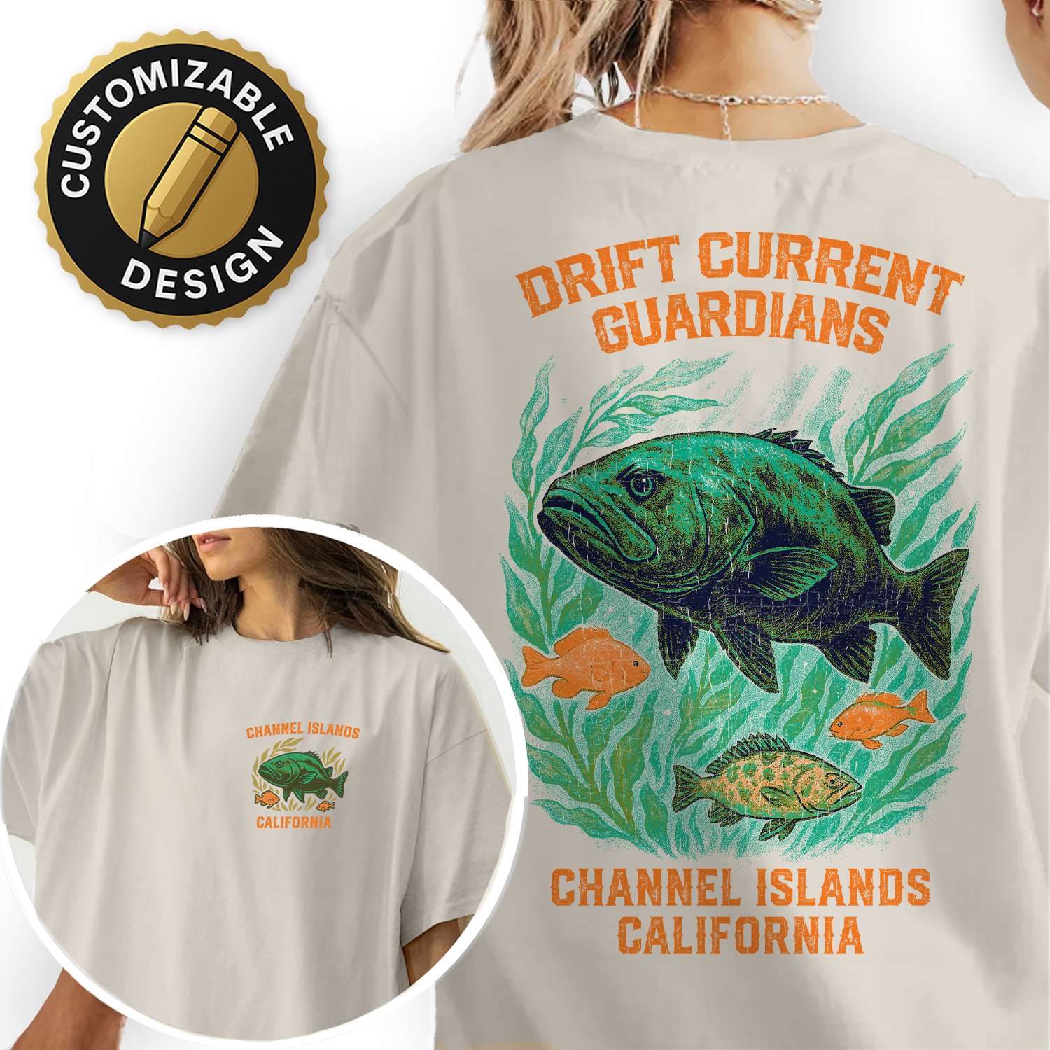 Channel Islands Fish T-Shirt – Drift Current Guardians, Marine Life Graphic Tee, California Ocean Souvenir