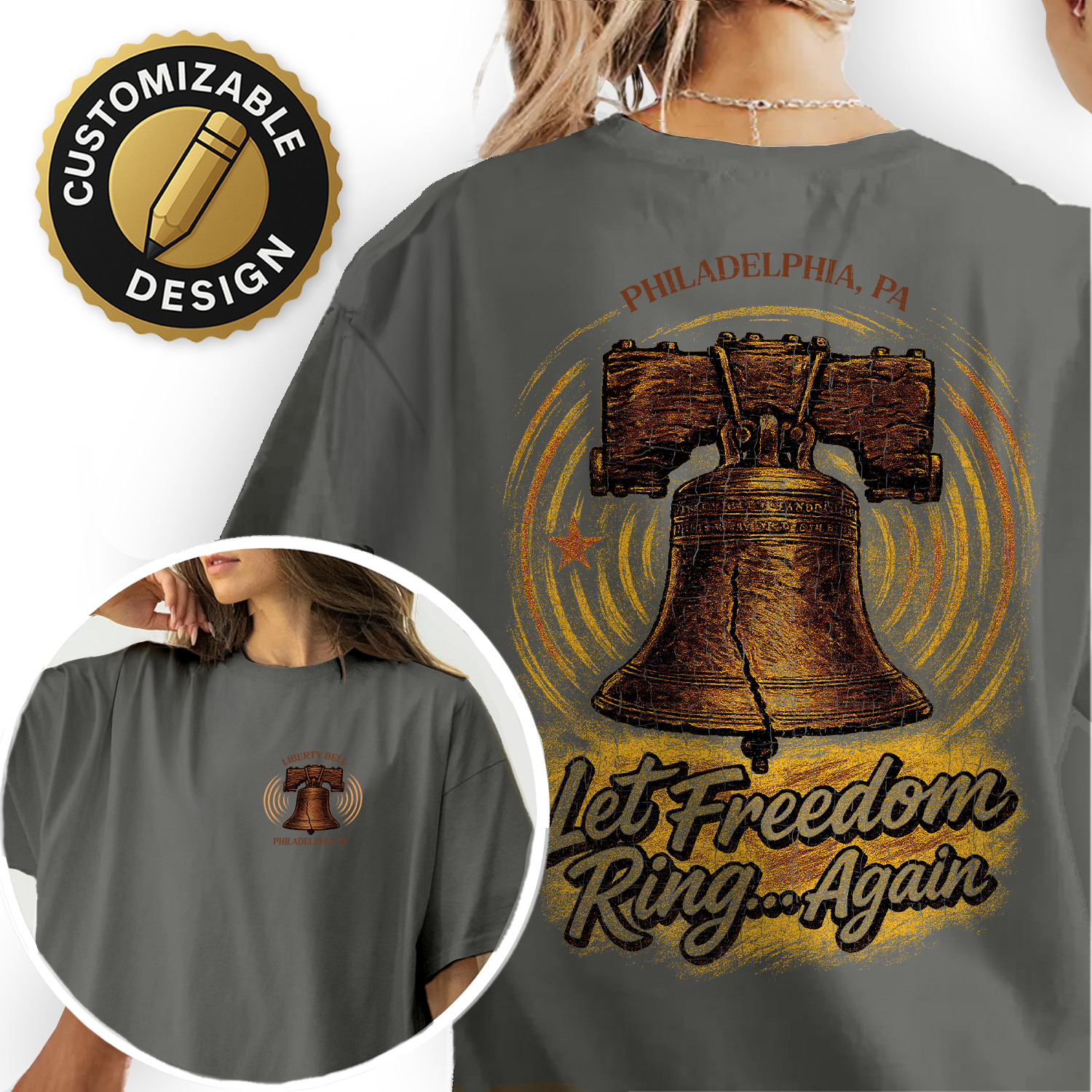 Vintage Liberty Bell Philadelphia t-shirt with “Let Freedom Ring” design, perfect souvenir or patriotic gift for history lovers.
