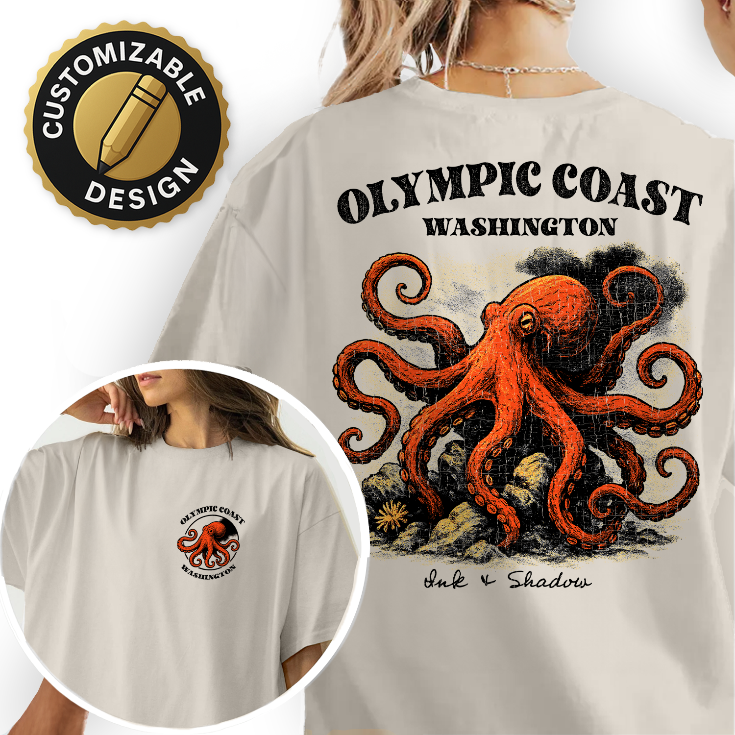 Olympic Coast Washington Octopus T-Shirt | Vintage Sea Life Graphic Tee | Nautical Coastal Souvenir Shirt