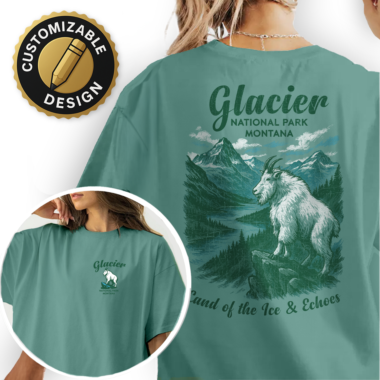 Glacier National Park T-Shirt | Montana Mountain Goat Graphic Tee | National Park Souvenir Shirt | Land of the Ice & Echoes
