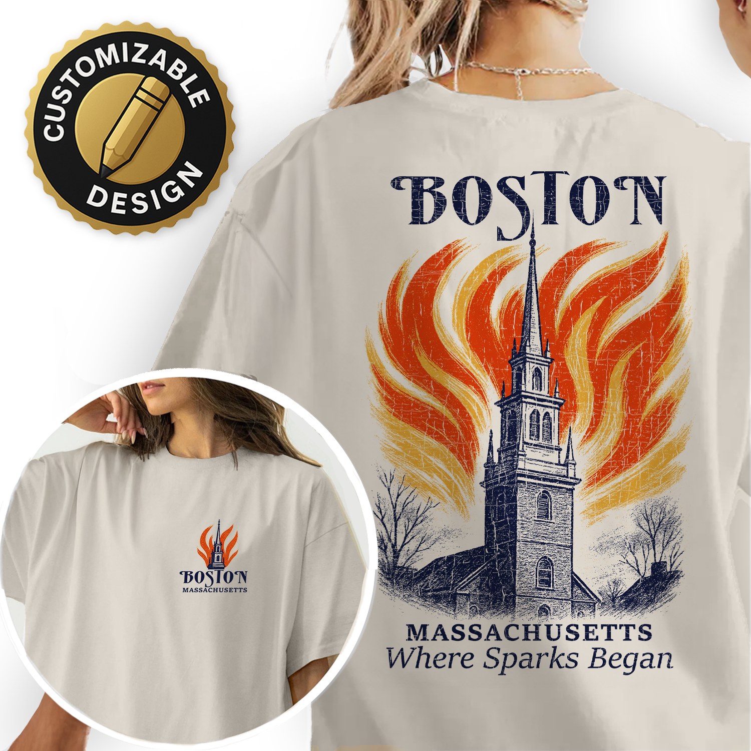 Boston Massachusetts Church T-Shirt – Historic Fire Graphic Tee, Where Sparks Began, Revolutionary Souvenir Shirt