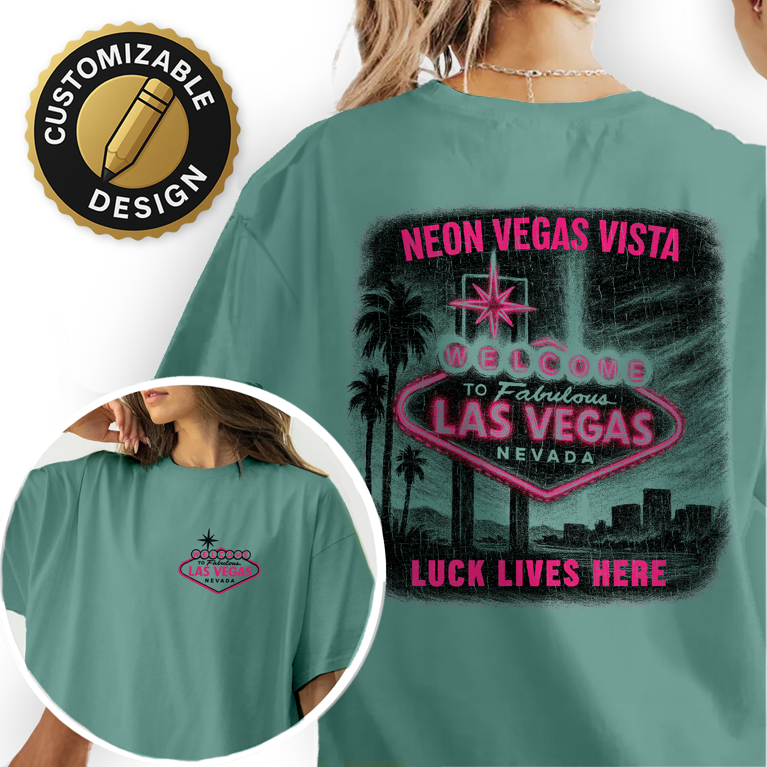Retro Neon Las Vegas t-shirt with iconic “Welcome” sign, perfect souvenir or gift for travelers, casino lovers, and Vegas fans.