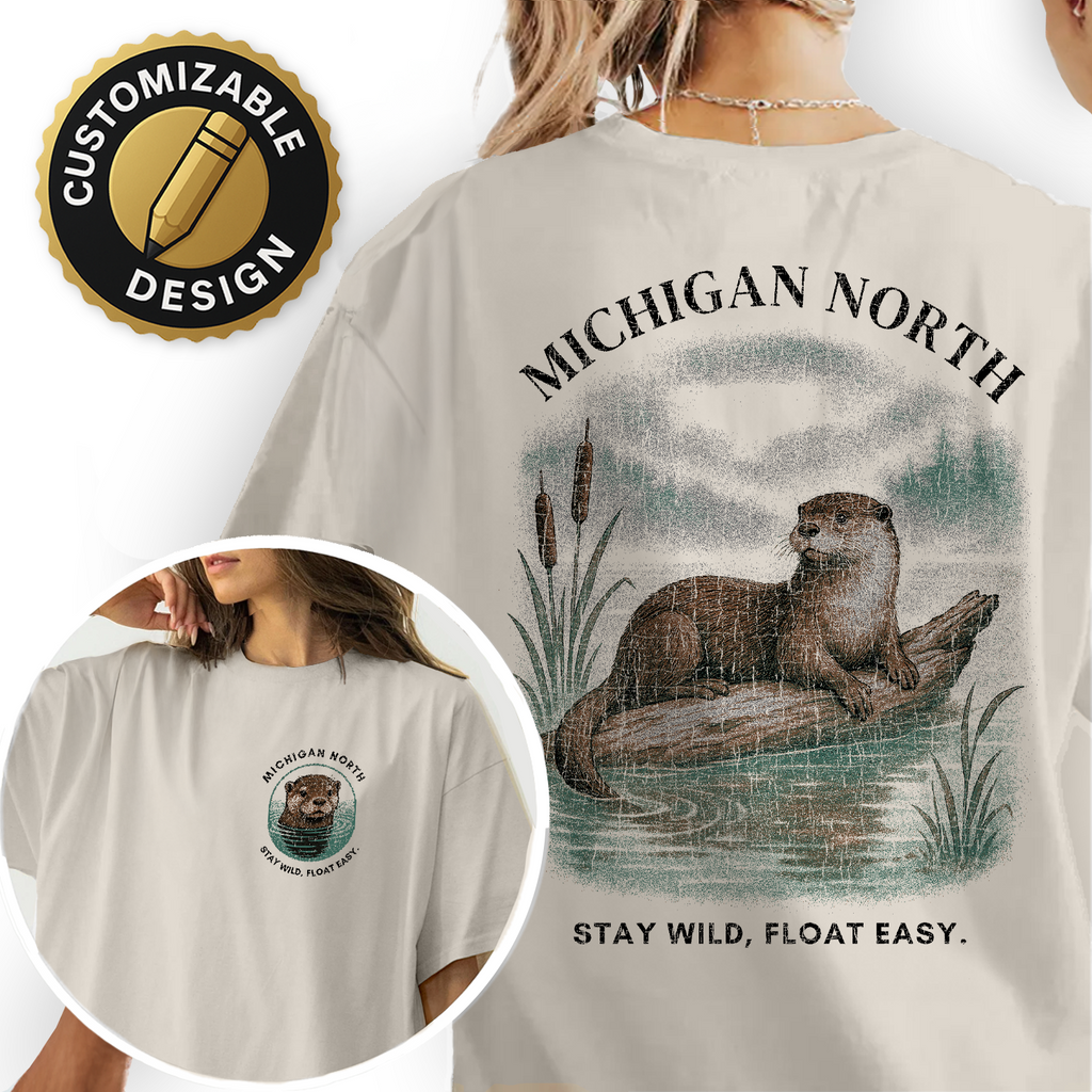 Michigan North Otter T-Shirt – Stay Wild Float Easy Tee, Great Lakes Wildlife Souvenir, Nature Lover Gift for Travelers