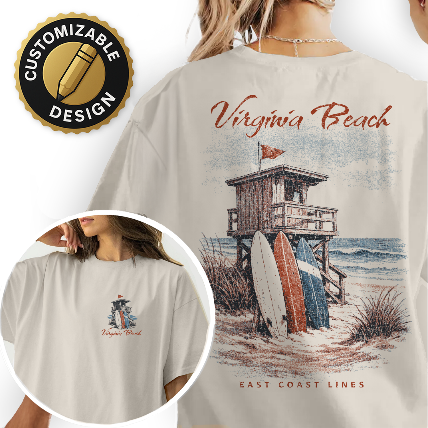 Virginia Beach Shirt, Surf Lifeguard Tower Tee, Coastal Beach T-Shirt, Vintage Ocean Graphic, East Coast Vacation Tee